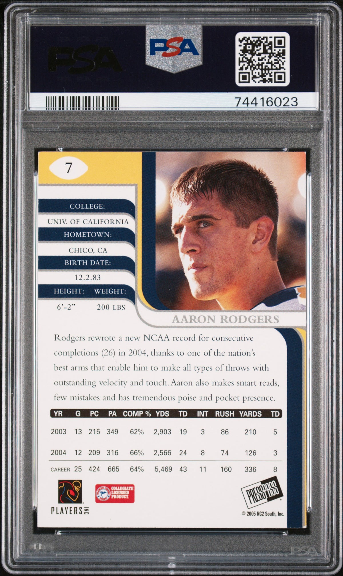 2005 Press Pass Se Aaron Rodgers Rookie #7 PSA 7 California Golden Bears