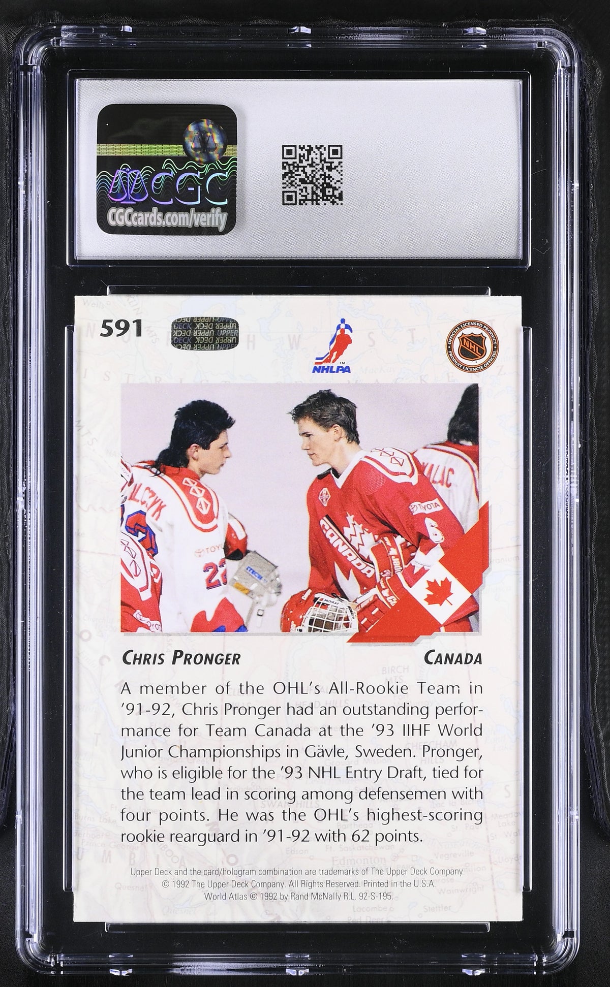 1992-93 Upper Deck Chris Pronger Rookie #591 CGC 9 Canada