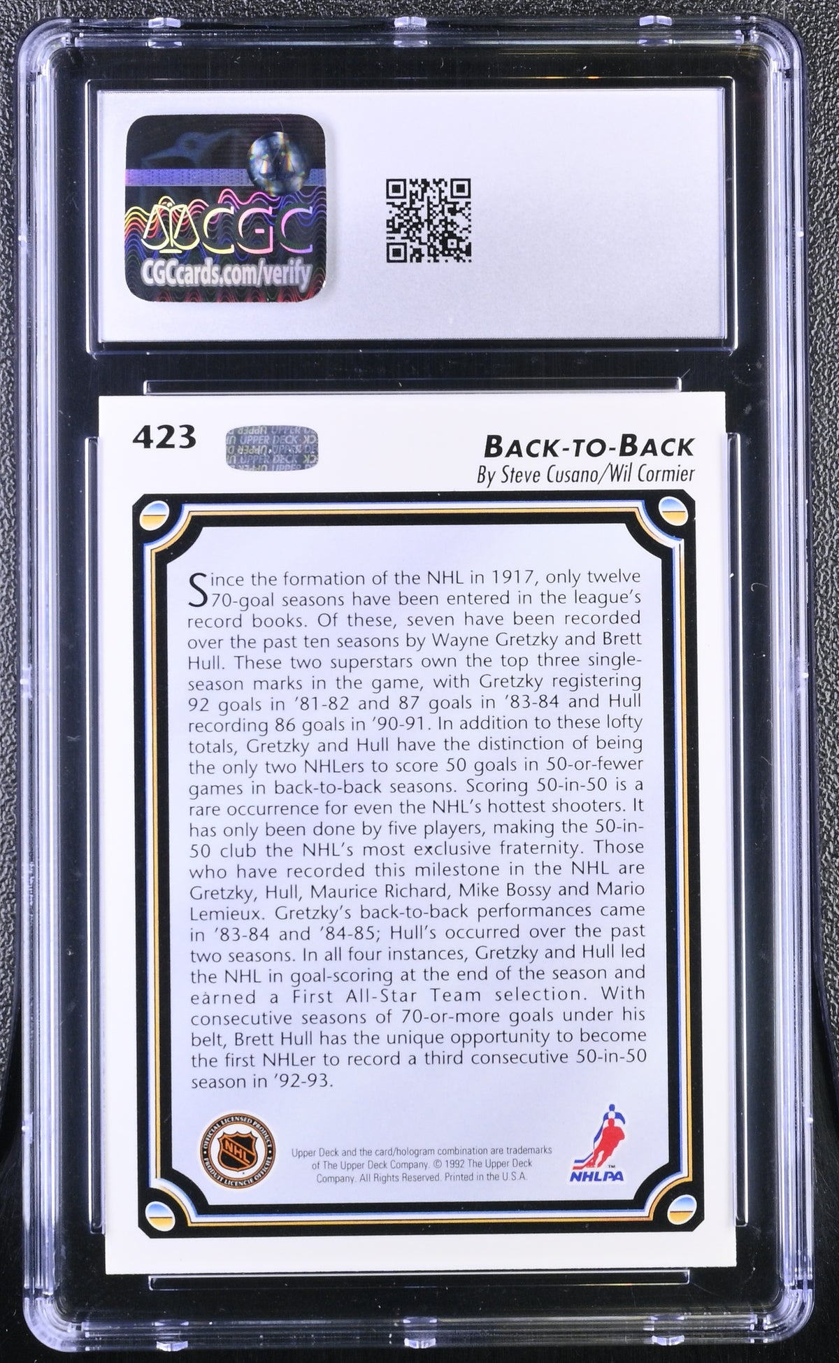 1992-93 Upper Deck Back To Back Brett Hull/Wayne Gretzky #423 CGC 9.5