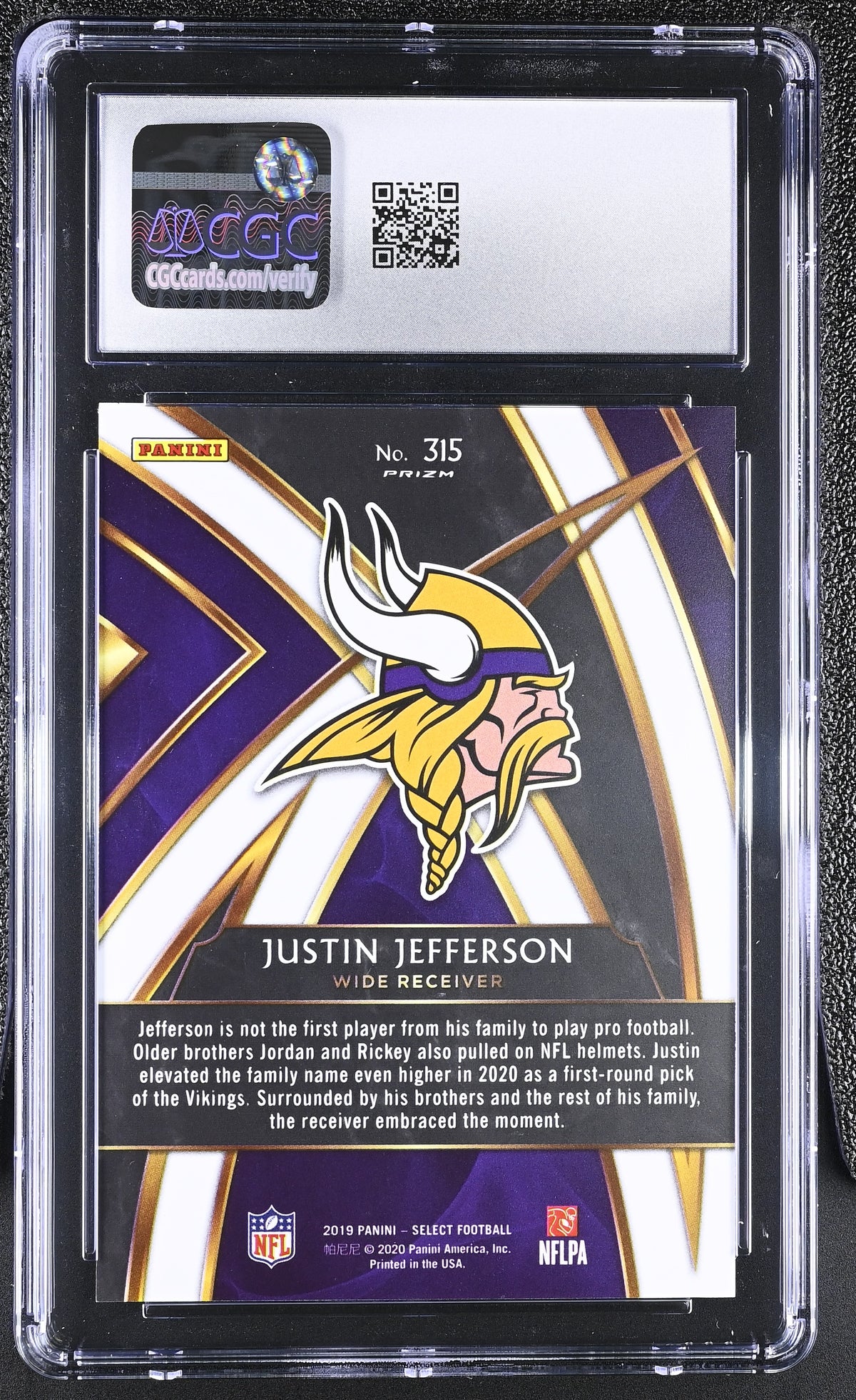 2019 Panini Select Justin Jefferson XRC Rookie #315 CGC 10 Minnesota Vikings