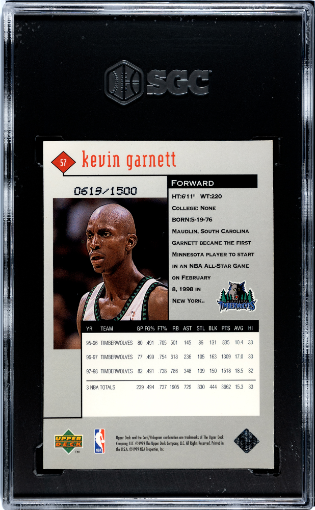 1998 Upper Deck Black Diamond Kevin Garnett #57 Triple 1500 SGC 6