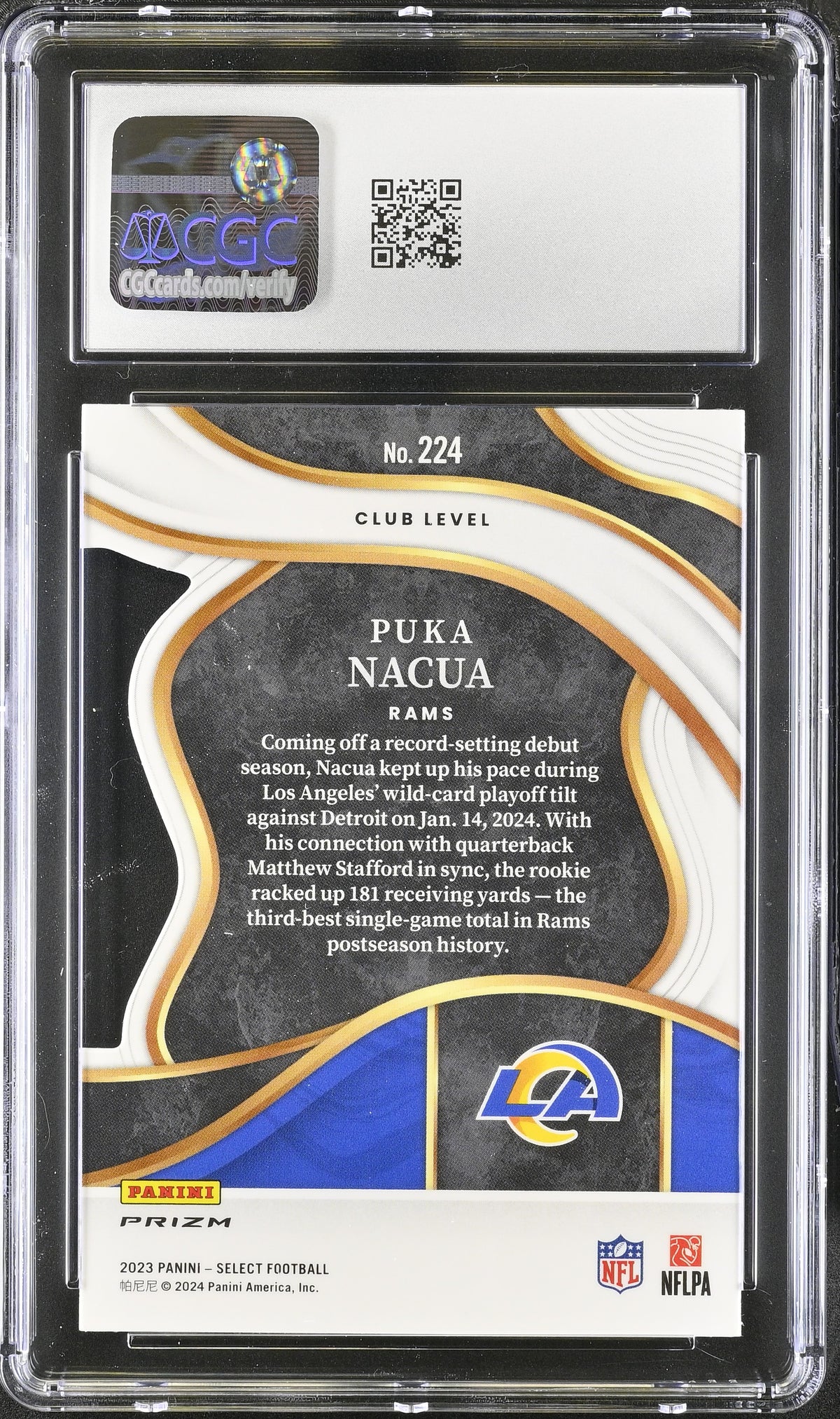 2023 Panini Select Puka Nacua Red & Yellow Die-Cut Rookie #224 CGC 10 Rams