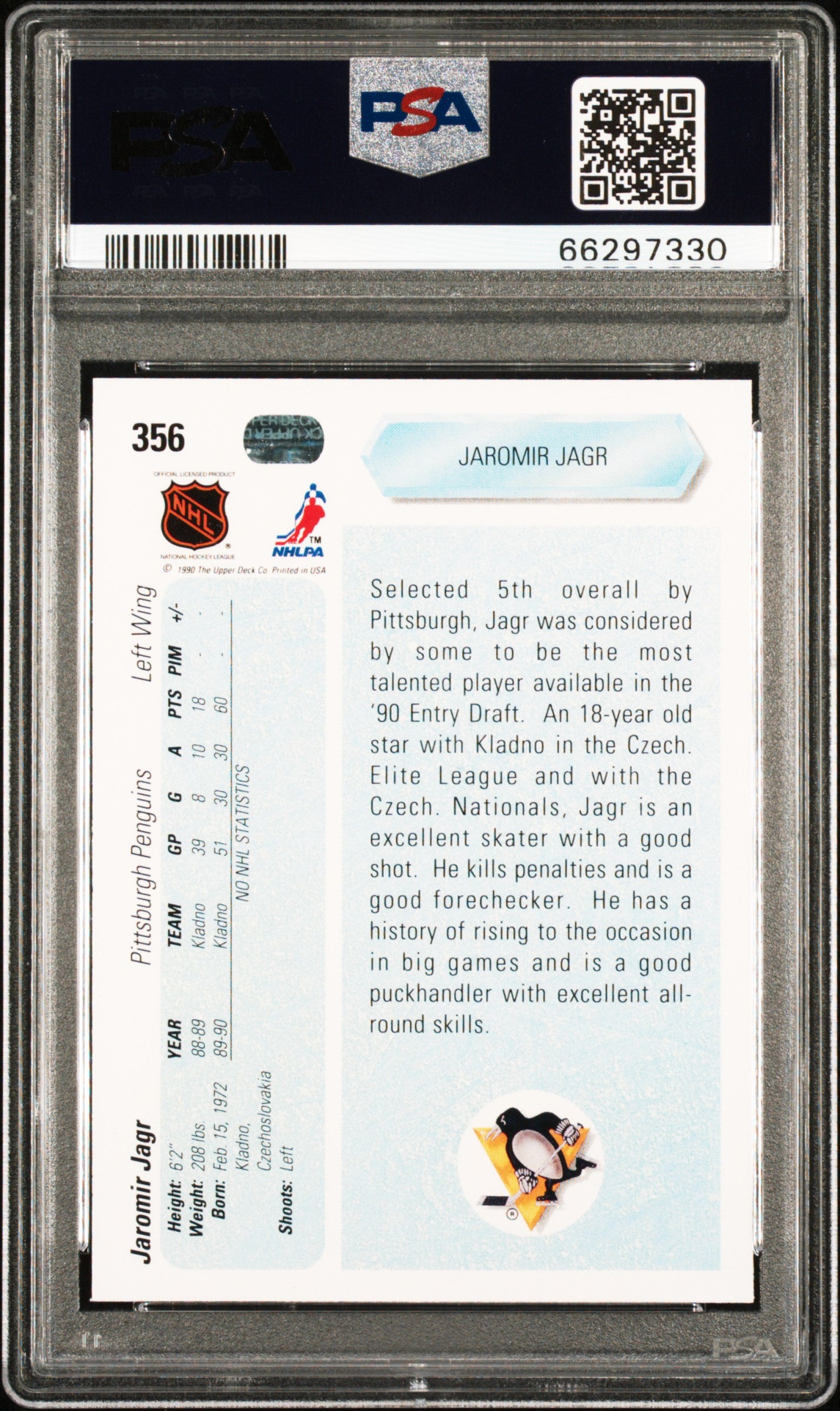 1990 Upper Deck Jaromir Jagr #356 PSA 8