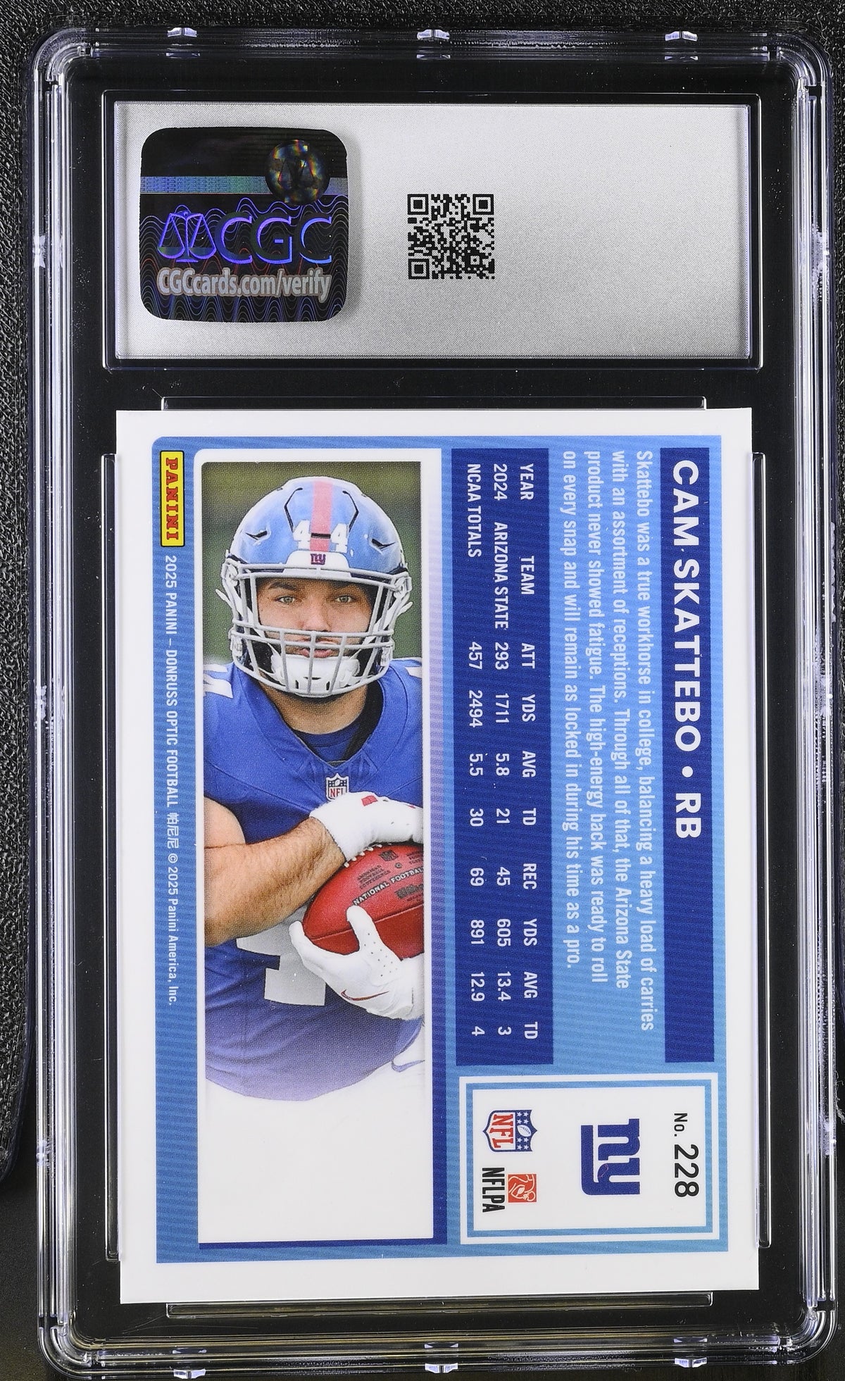 2025 Donruss Optic Cam Skattebo #228 CGC 9.5 New York Giants