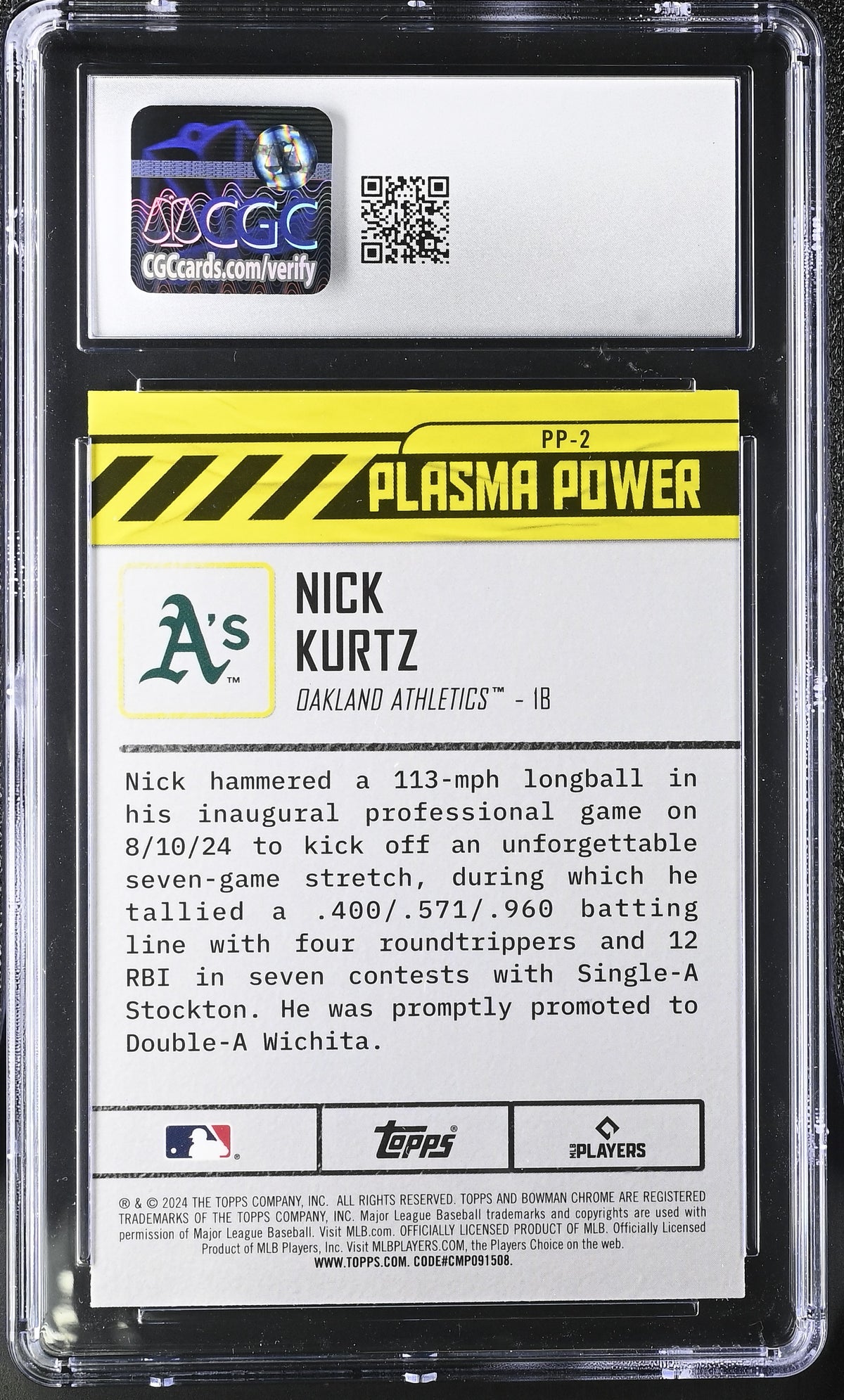 2024 Bowman Draft Nick Kurtz Rookie Plasma Power #PP-2 CGC 10 Oakland Athletics