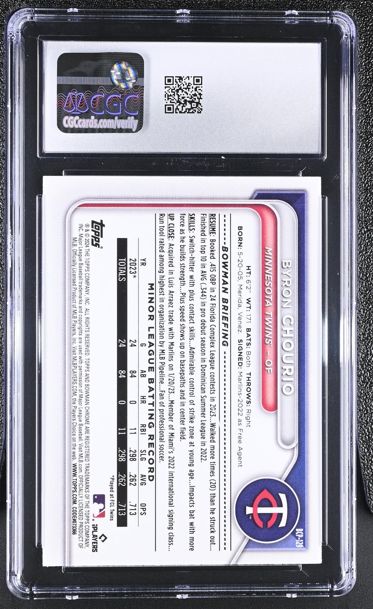 2024 Bowman Mega Box Byron Chourio Gold /50 Rookie Chrome Prospects CGC 10 Twins
