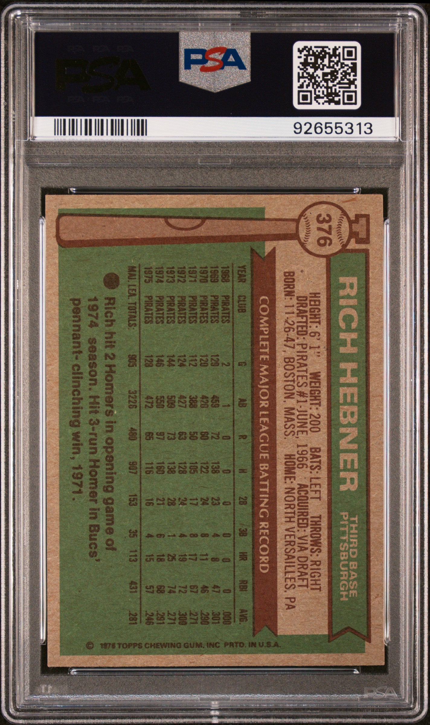 1976 Topps Rich Hebner #376 PSA 8