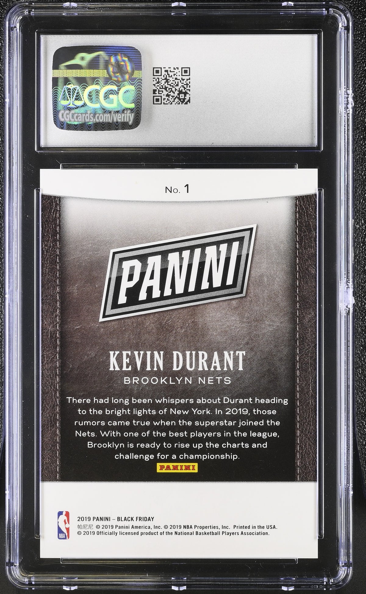 2019 Panini Black Friday Kevin Durant Future Frames /99 #1 CGC 10 Brooklyn Nets