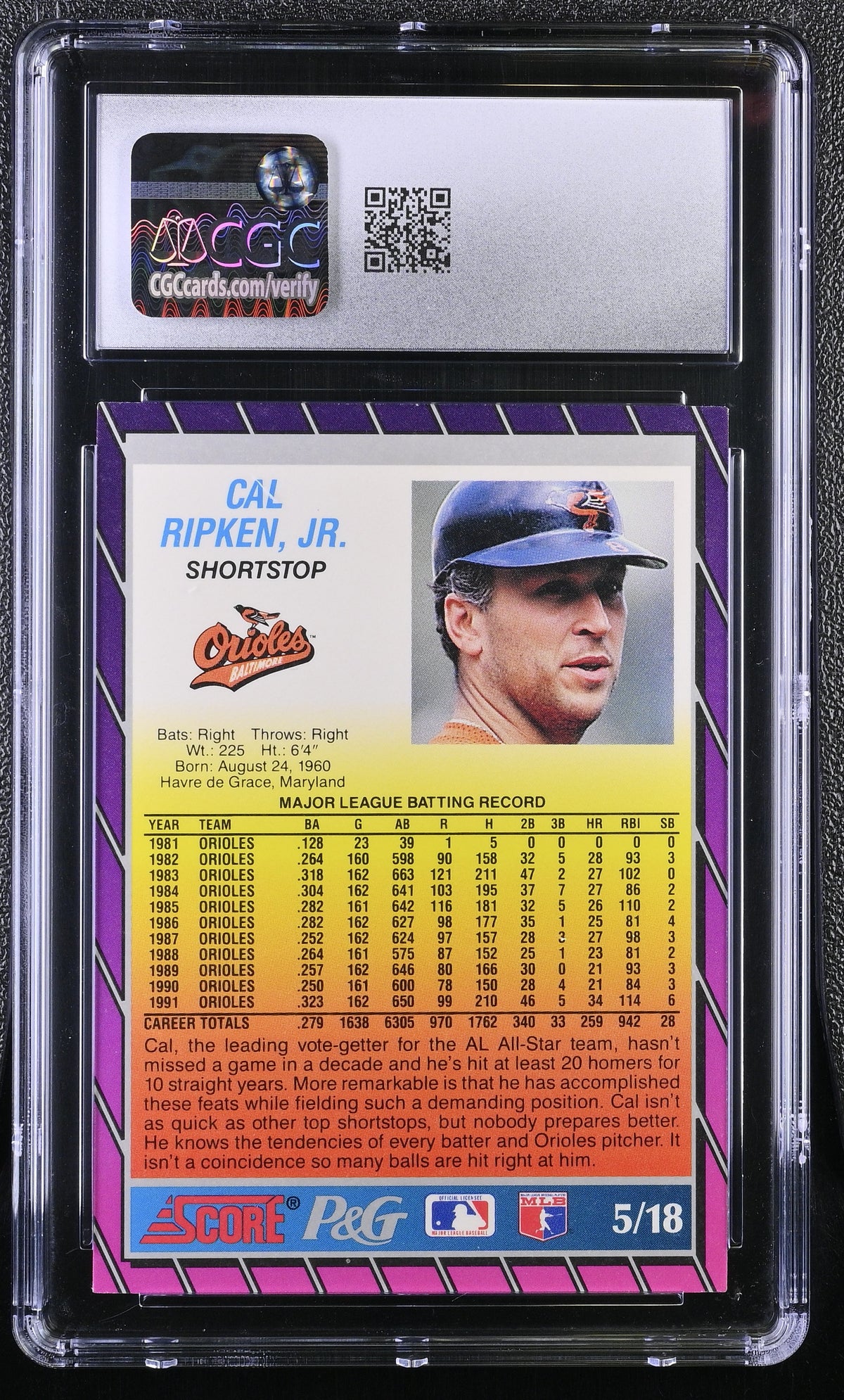 1992 Score Procter & Gamble Cal Ripken Jr. #5 CGC 9.5 Baltimore Orioles