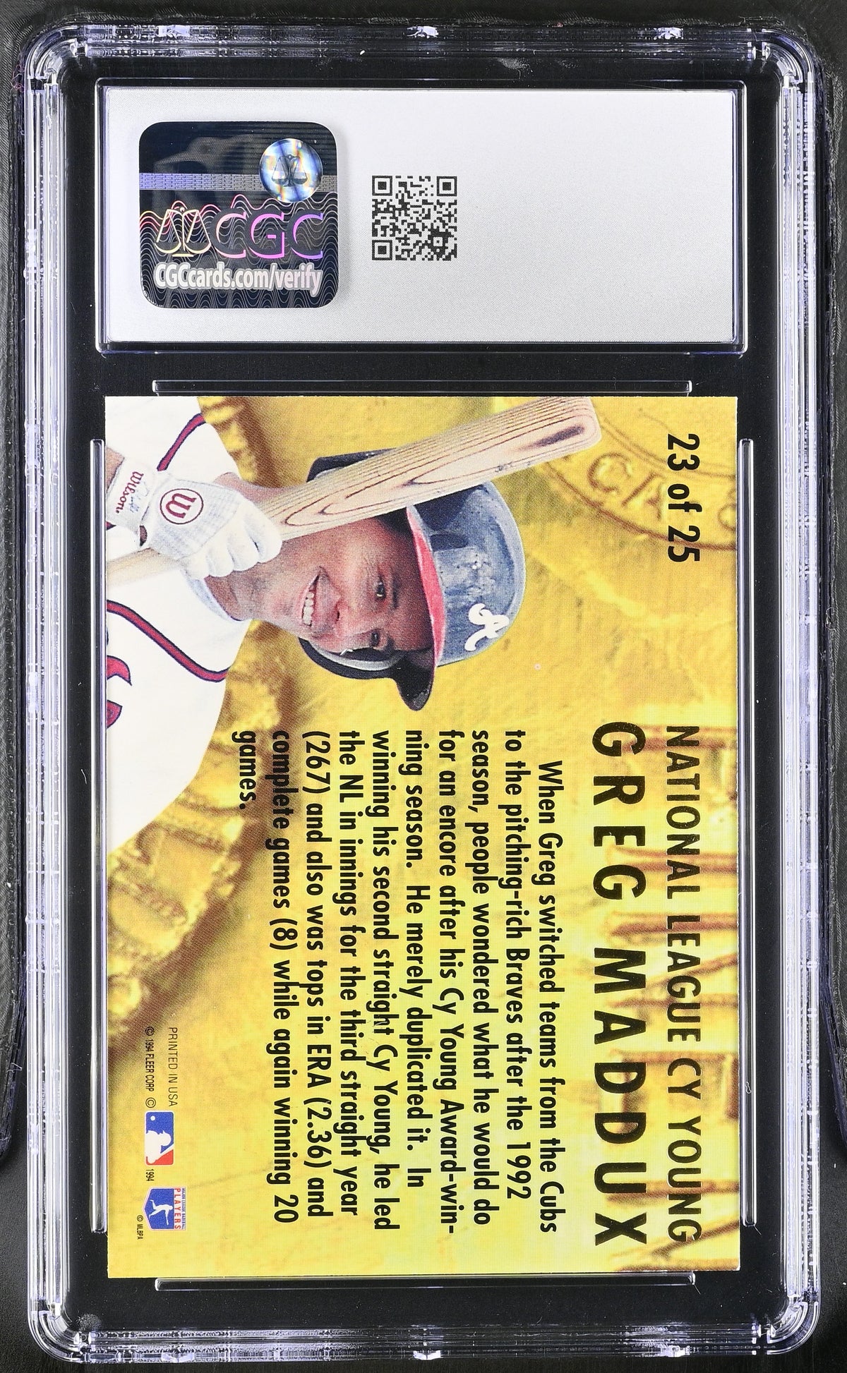 1994 Fleer Ultra Greg Maddux Award Winners #23 CGC 10 Atlanta Braves