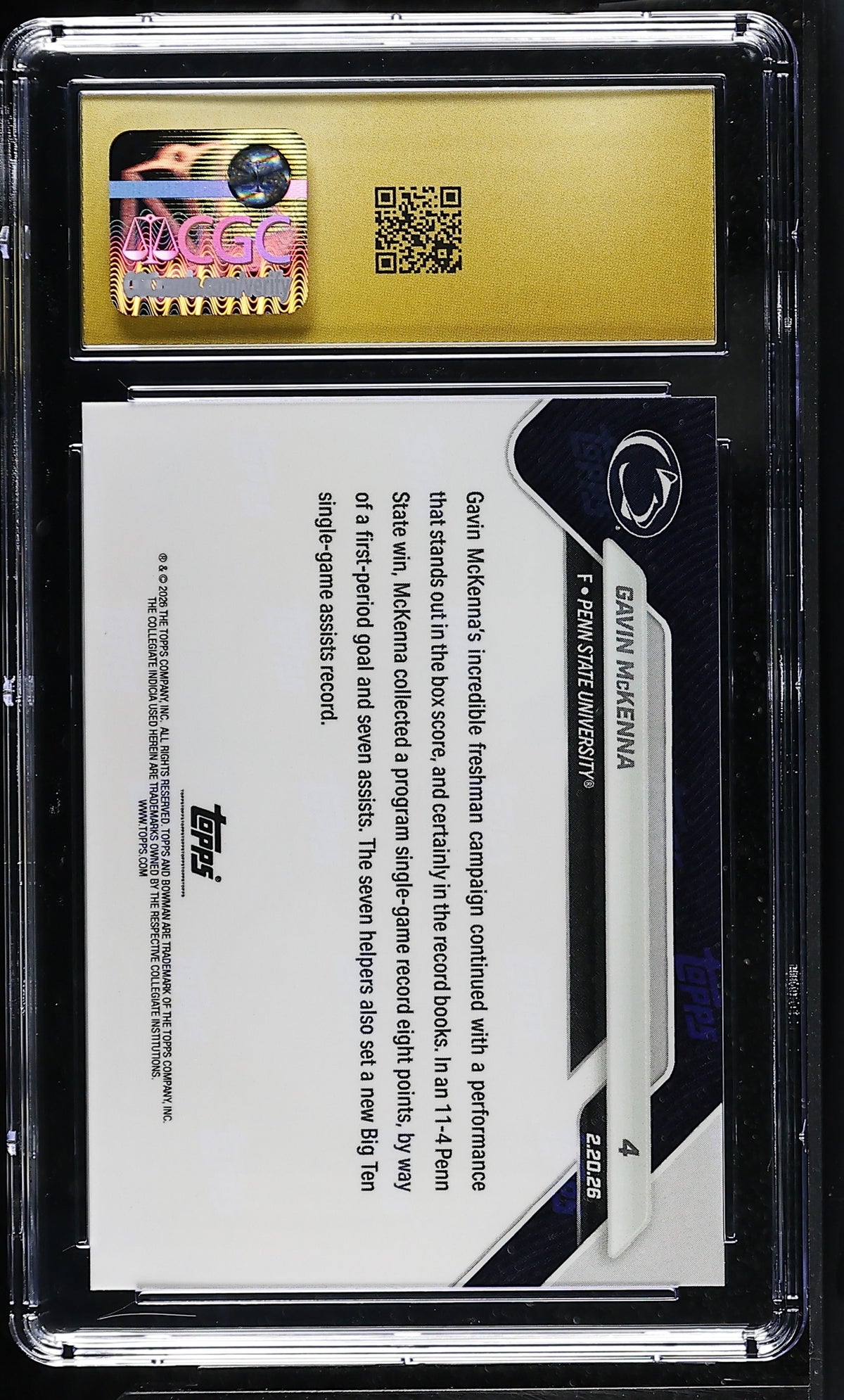 2025-26 Bowman U Now Gavin McKenna Rookie #4 CGC 10 Pristine Penn State