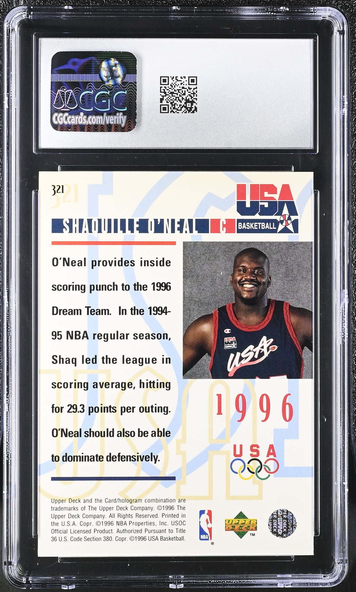 1995-96 Upper Deck Shaquille O'Neal USA Electric Court #321 CGC 9