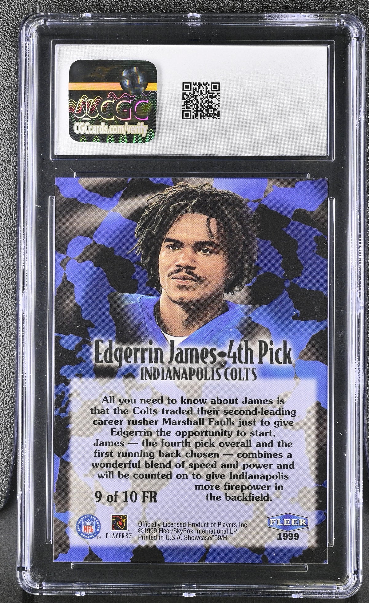 1999 Flair Showcase Edgerrin James Rookie First Rounders #9FR CGC 9.5 Colts