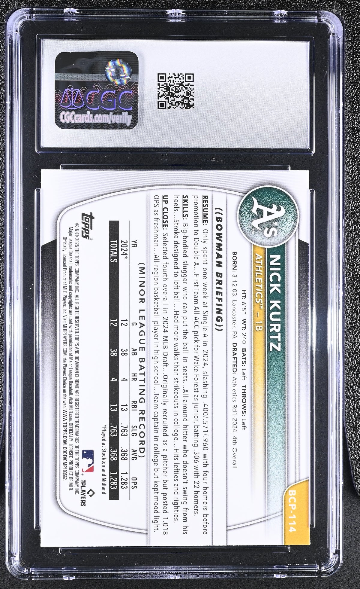 2025 Bowman Mega Box Nick Kurtz Rookie #BCP-114 CGC 10 Oakland Athletics