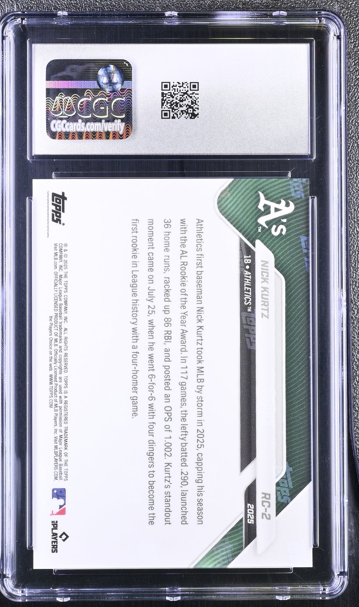 2025 Topps Now Nick Kurtz Rookie Cup #RC-2 CGC 10 Oakland Athletics