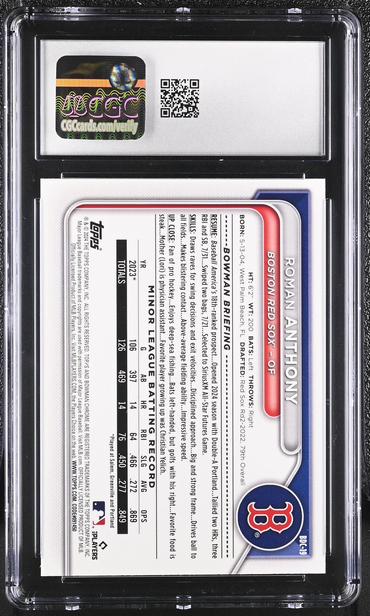 2024 Bowman Draft Sapphire Roman Anthony Rookie #BDC-19 CGC 10 Boston Red Sox