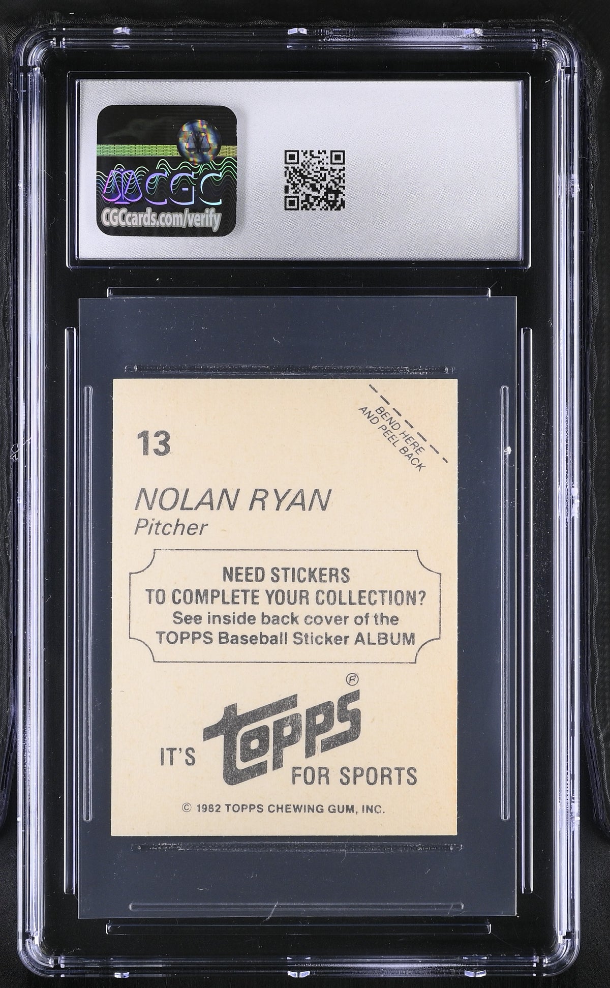 1982 Topps Stickers Nolan Ryan #13 CGC 9 Houston Astros