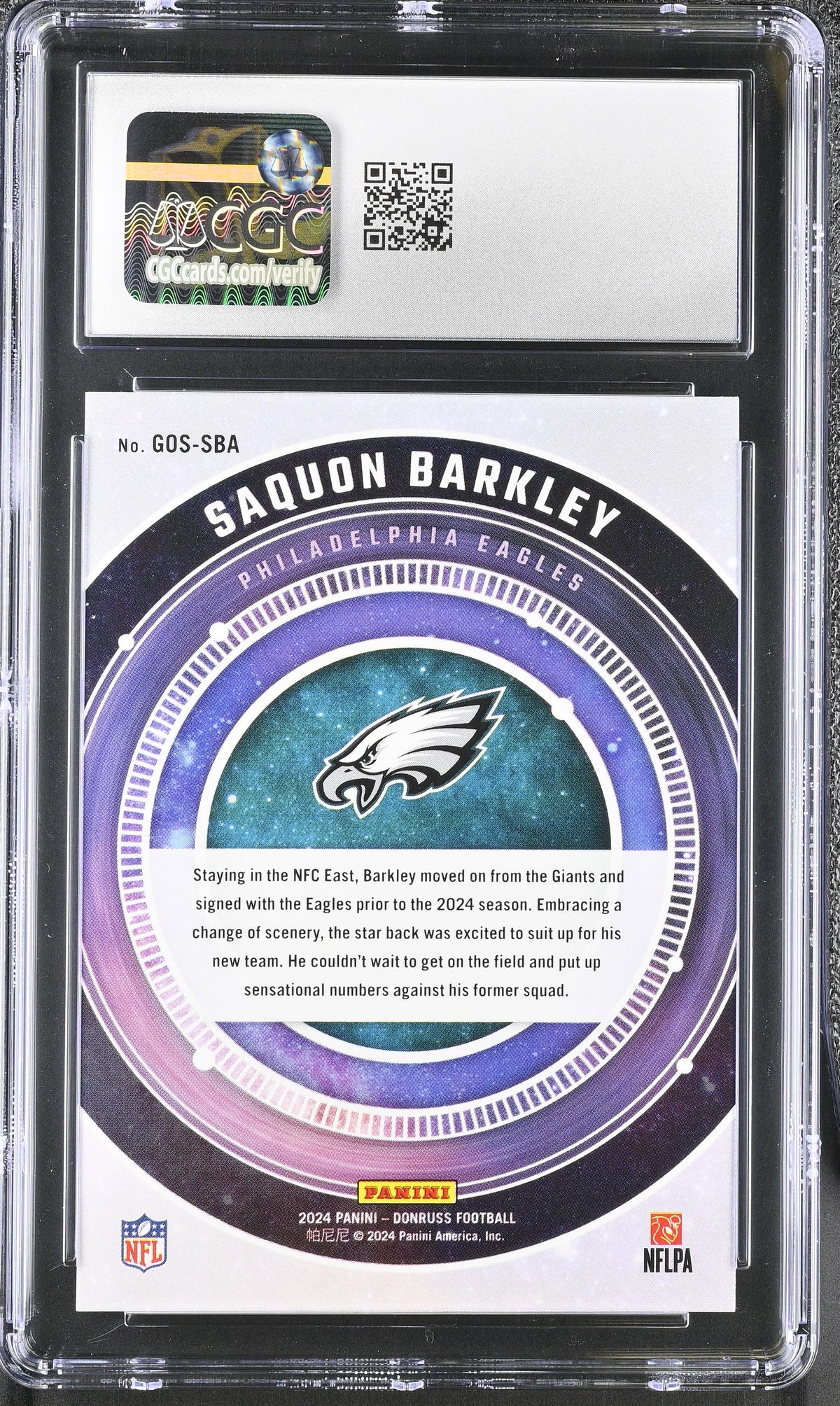 2024 Donruss Saquon Barkley Galaxy of Stars #GOS-SBA CGC 10 Philadelphia Eagles