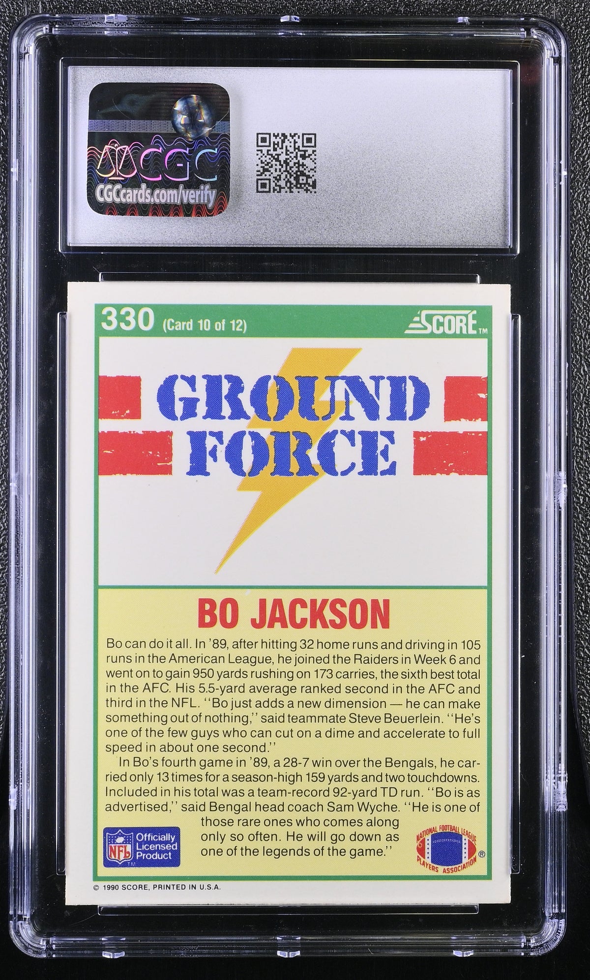 1990 Score Bo Jackson #330 CGC 9.5 Oakland Raiders