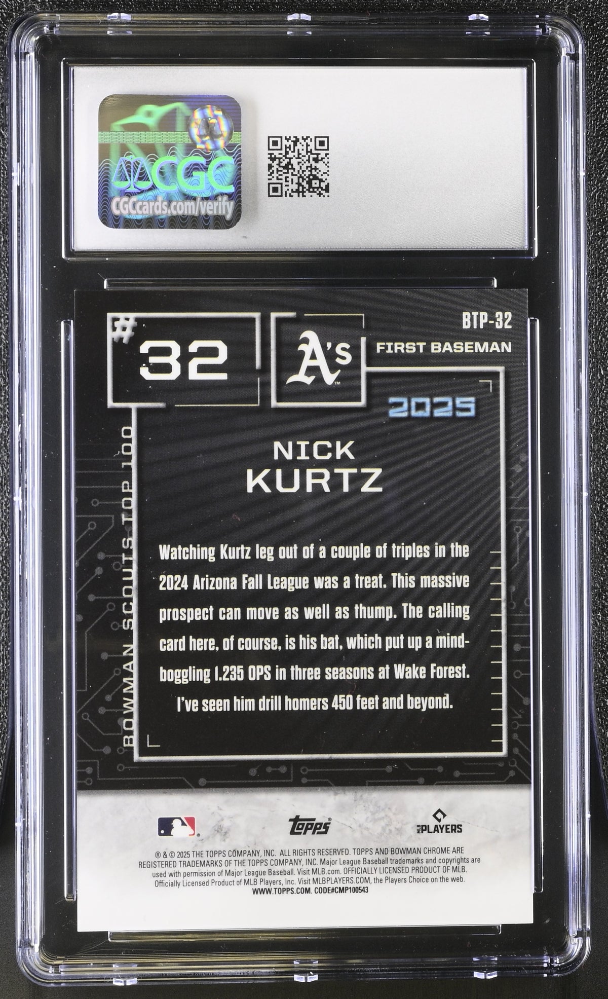2025 Bowman Nick Kurtz Gold Refractor /50 Rookie Scouts Top 100 #BTP-32 CGC 9