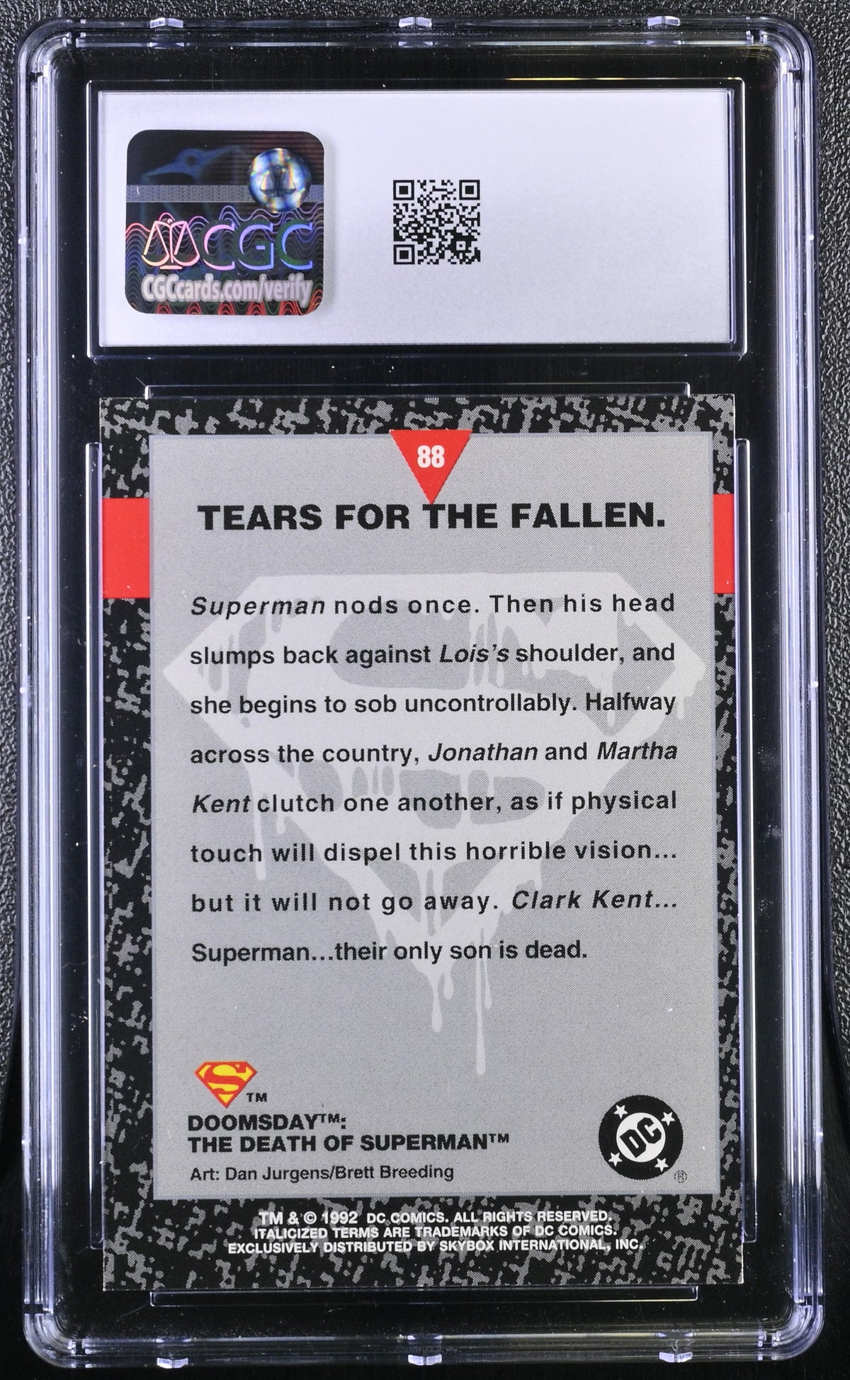 1992 Skybox Doomsday: The Death Of Superman Tears for the Fallen #88 CGC 9.5