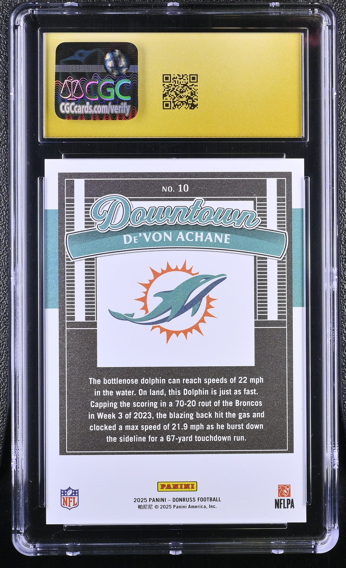 2025 Donruss De'Von Achane Downtown #10 CGC 10 Pristine Dolphins