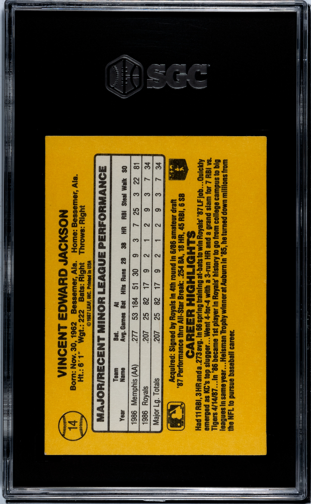 1987 Donruss Rookies Bo Jackson #14 SGC 6