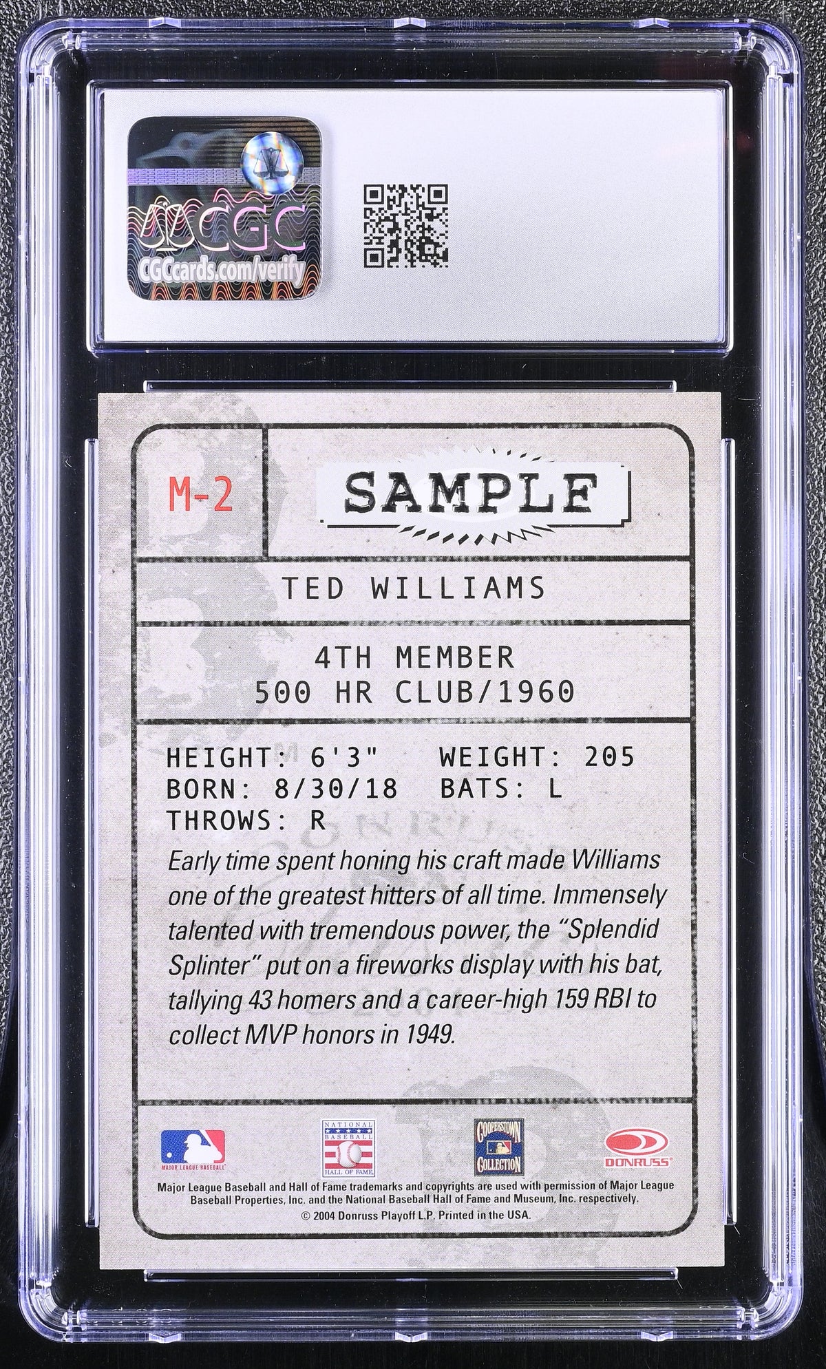 2004 Donruss Classics Ted Williams Membership #M-2 CGC 9.5 Boston Red Sox