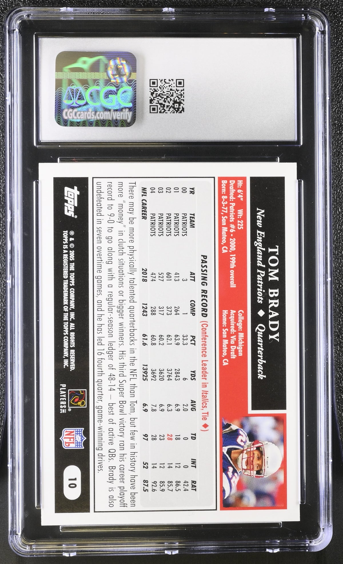 2005 Topps Tom Brady #10 CGC 9 New England Patriots
