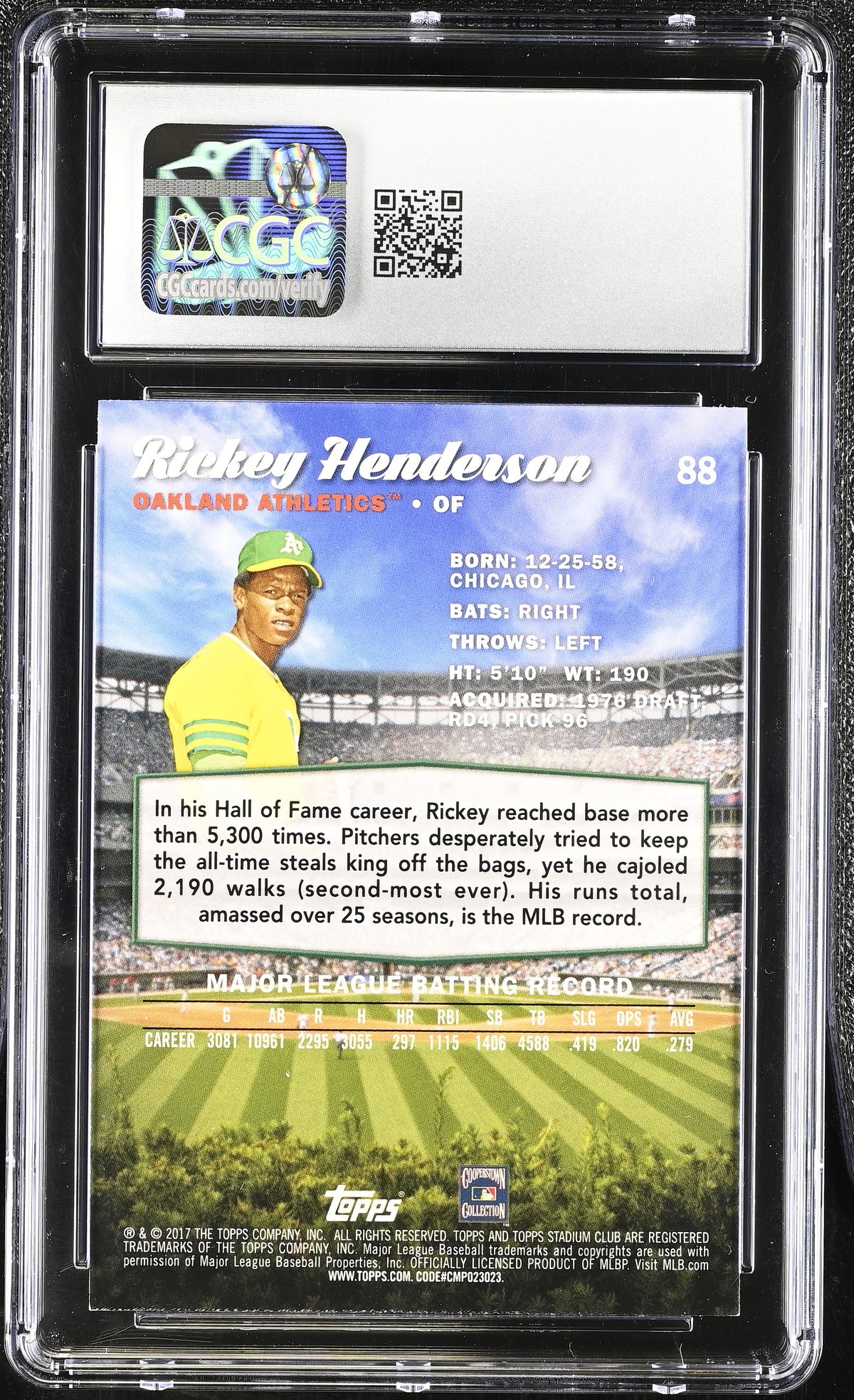2017 Stadium Club Rickey Henderson #88 CGC 10 Oakland Athletics
