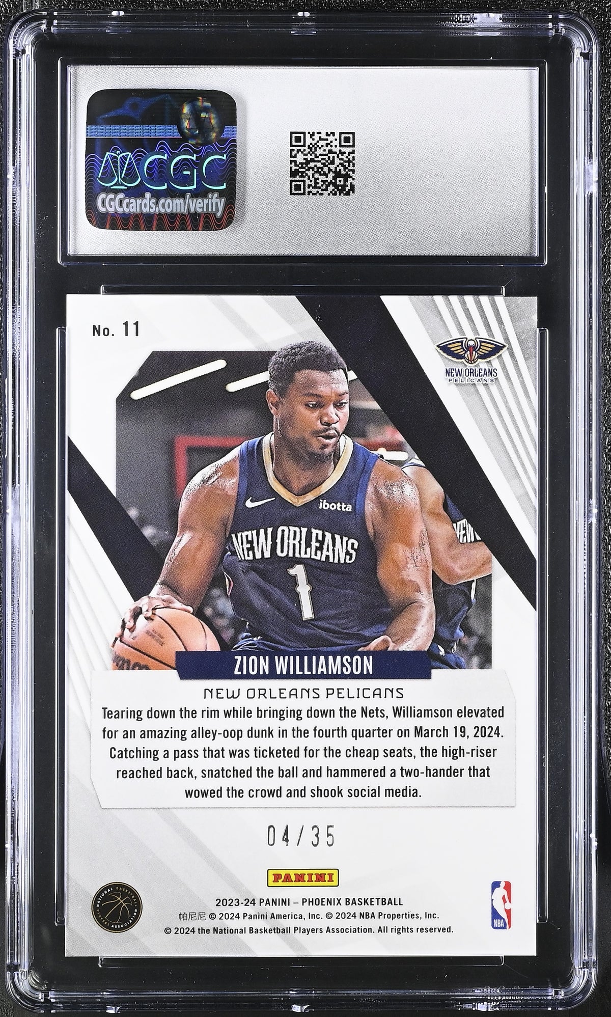 2023-24 Phoenix Zion Williamson International Blue /35 11 CGC 9.5 Pelicans