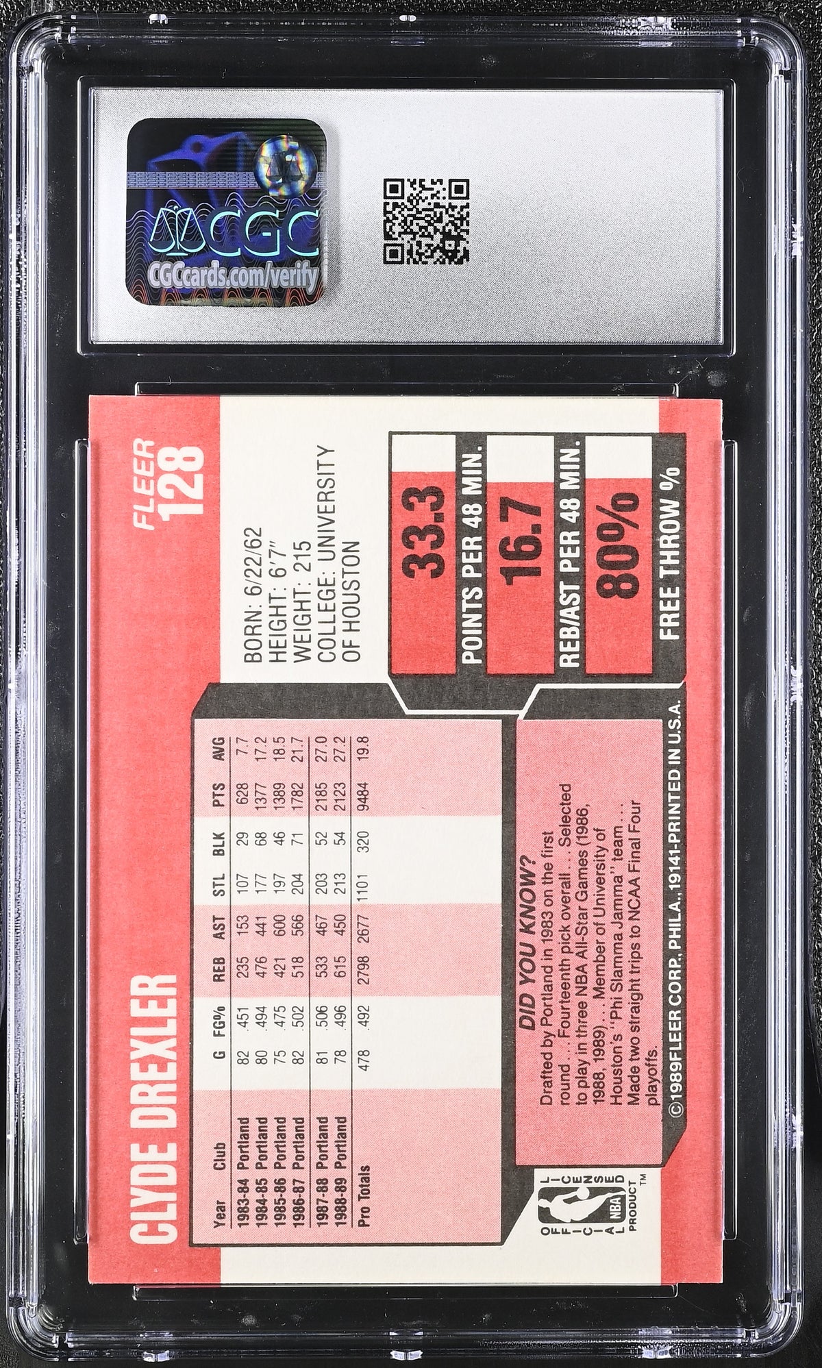1989-90 Fleer Clyde Drexler #128 CGC 9 Portland Trail Blazers
