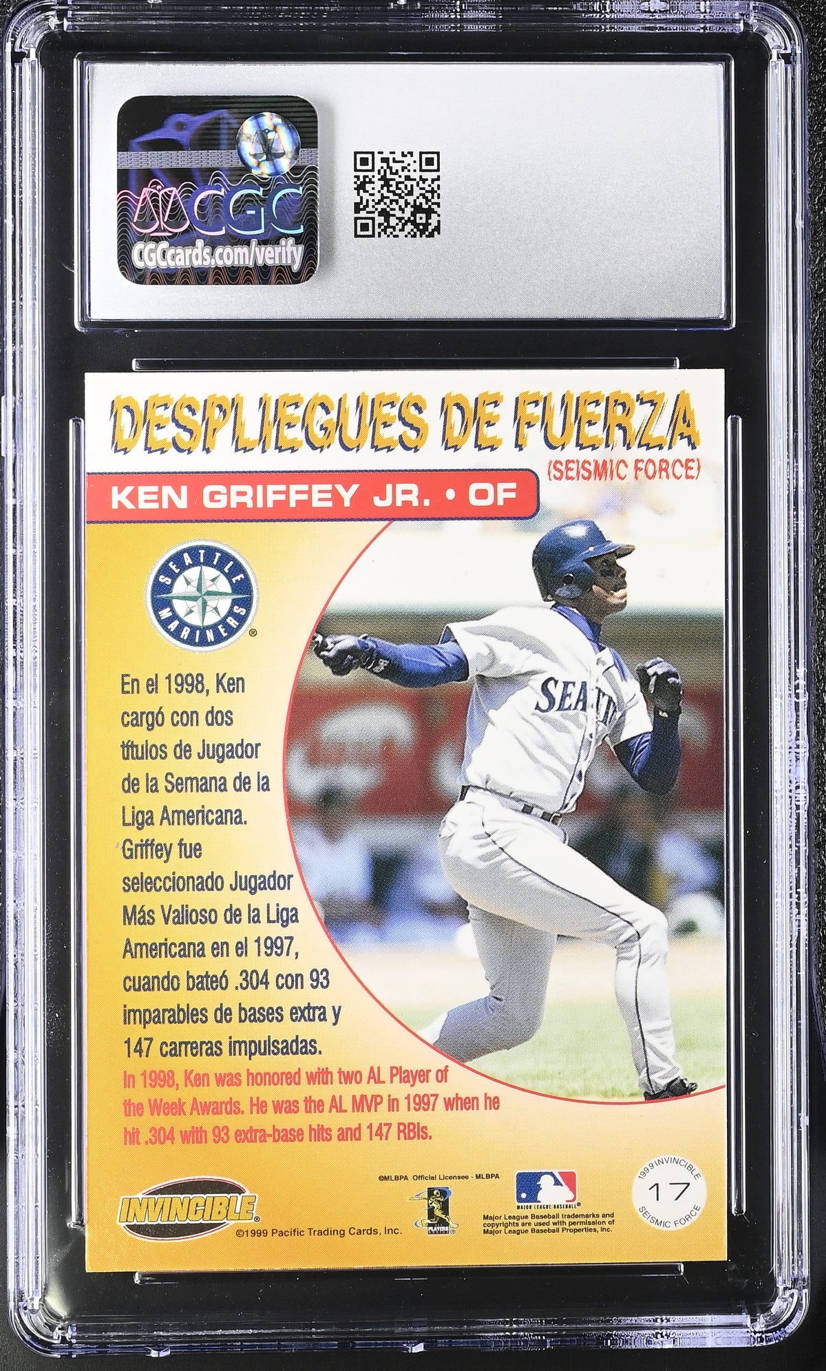 1999 Pacific Invincible Ken Griffey Jr. Portrait Seismic Force #17 CGC 10