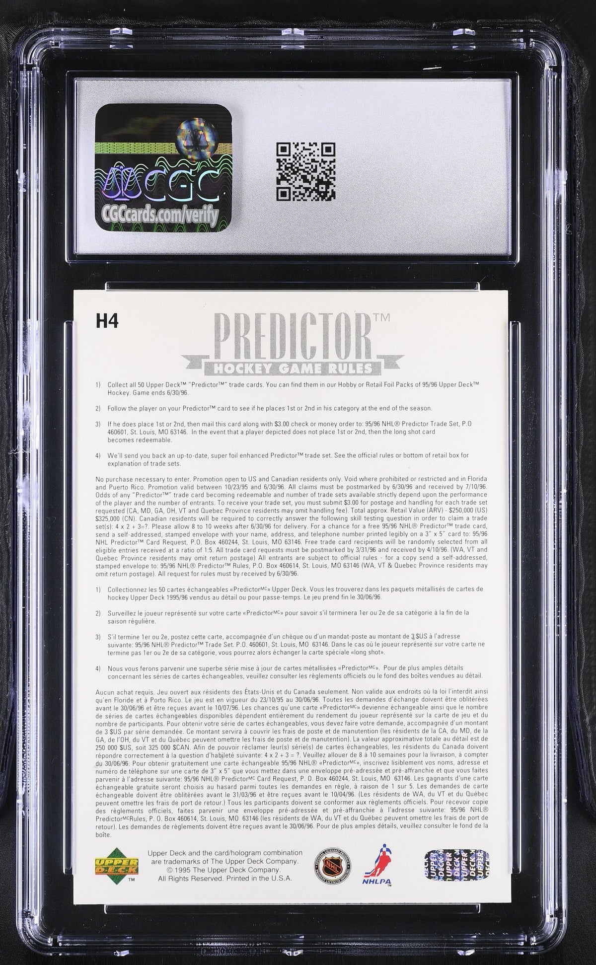 1995-96 Upper Deck Mario Lemieux Redemption Predictor Hobby #H4 CGC 9.5 Penguins