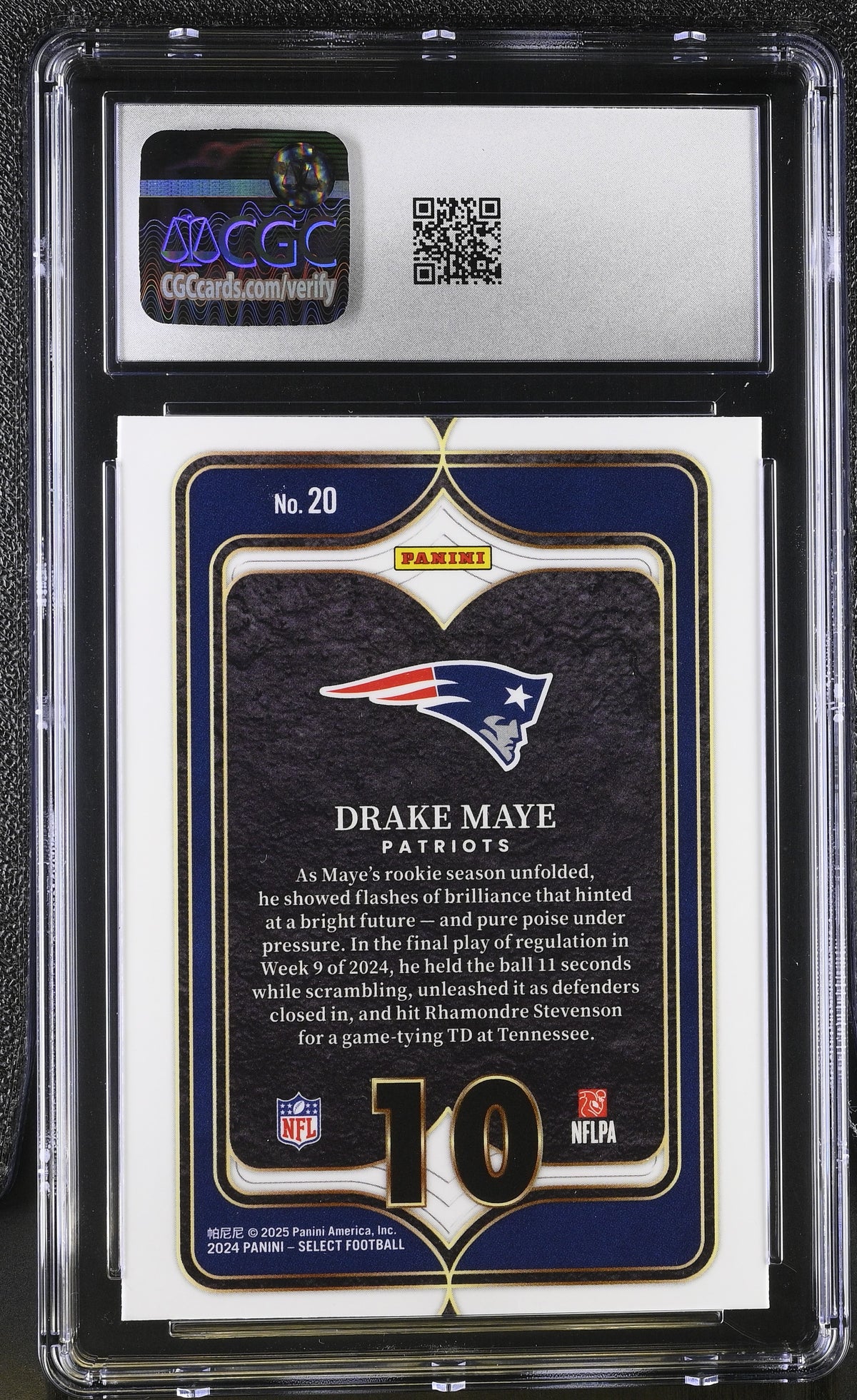 2024 Panini Select Drake Maye Rookie Numbers #20 CGC 9.5 New England Patriots
