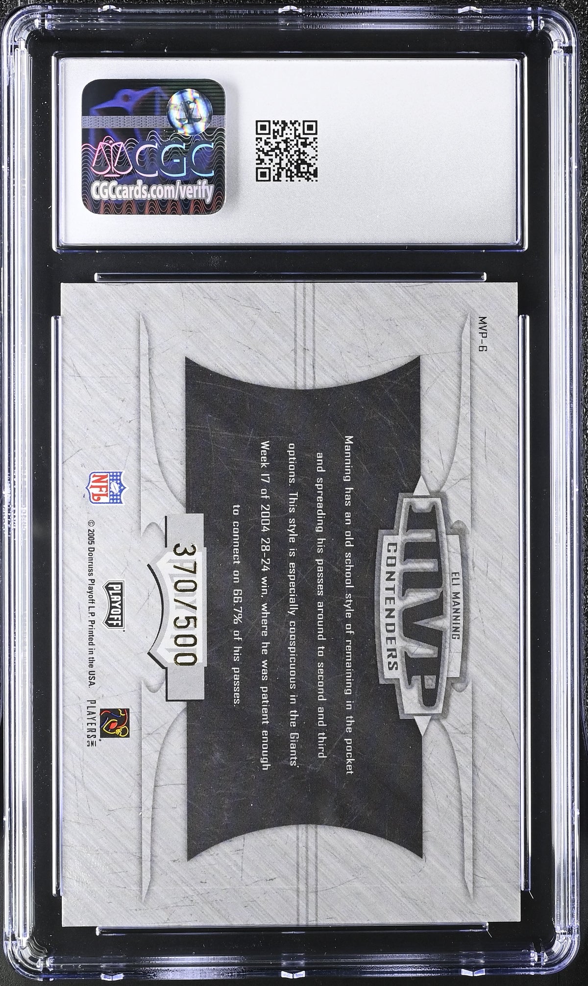 2005 Playoff Contenders Eli Manning Red /500 MVP #MVP-6 CGC 9.5 Giants