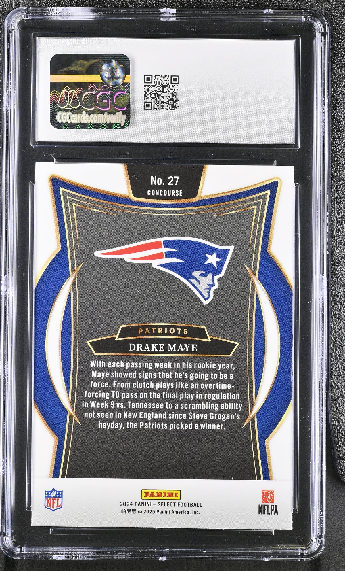2024 Panini Select Drake Maye Rookie #27 CGC 10 New England Patriots