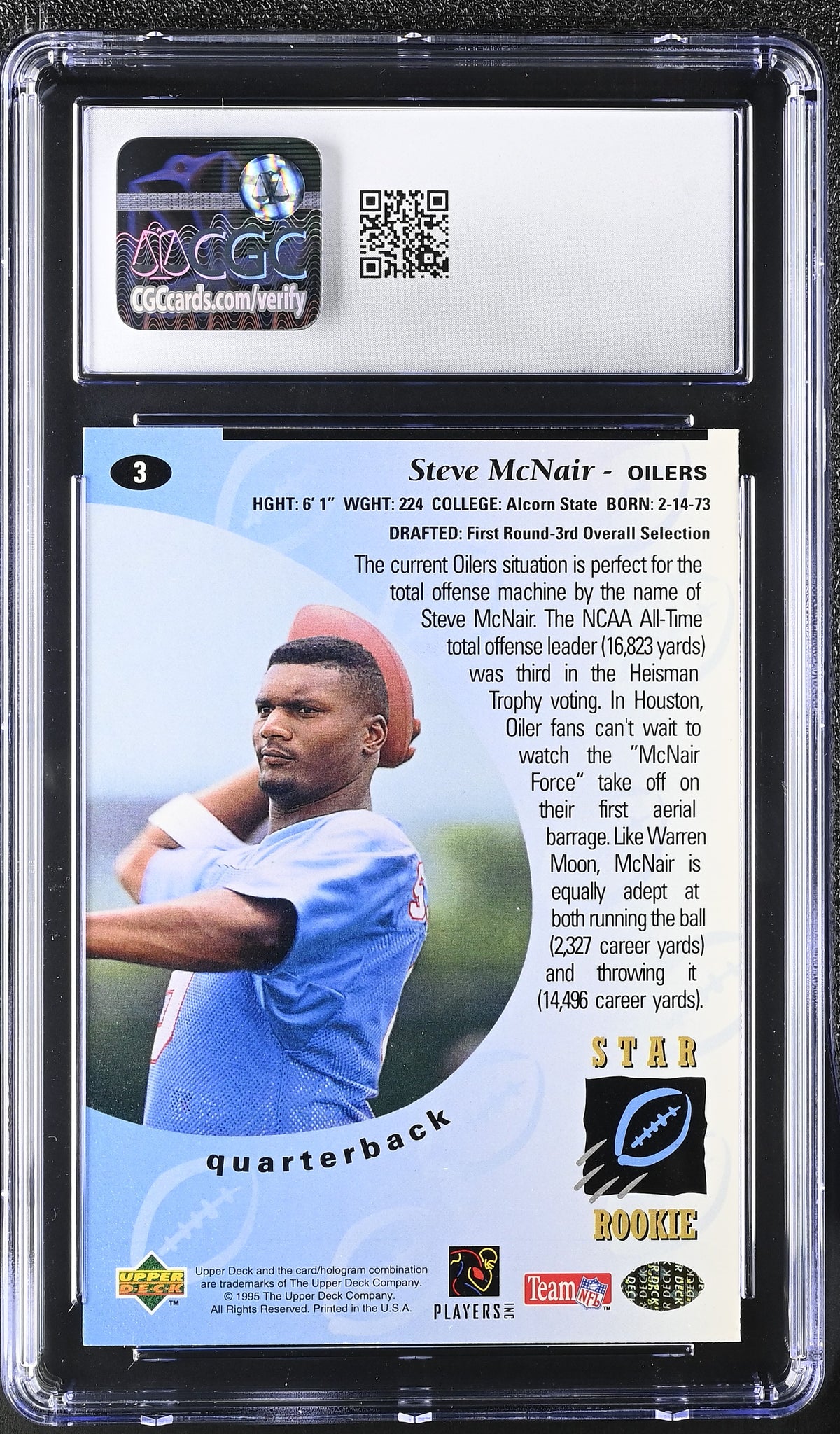 1995 Upper Deck Steve McNair Star Rookie #3 CGC 9.5 Houston Oilers