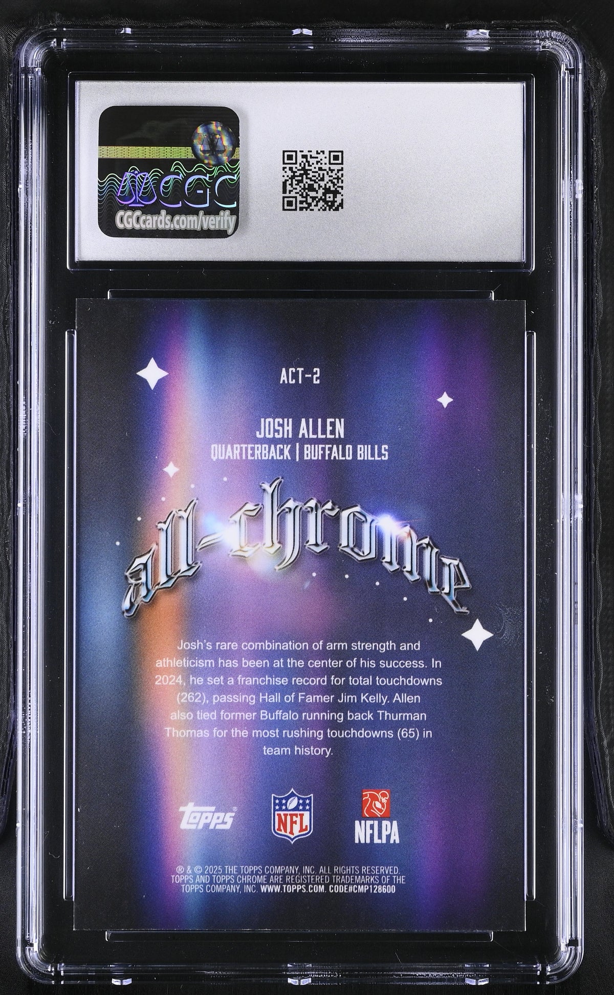 2025 Topps Chrome Josh Allen All-Chrome Team #ACT-2 CGC 10 Buffalo Bills