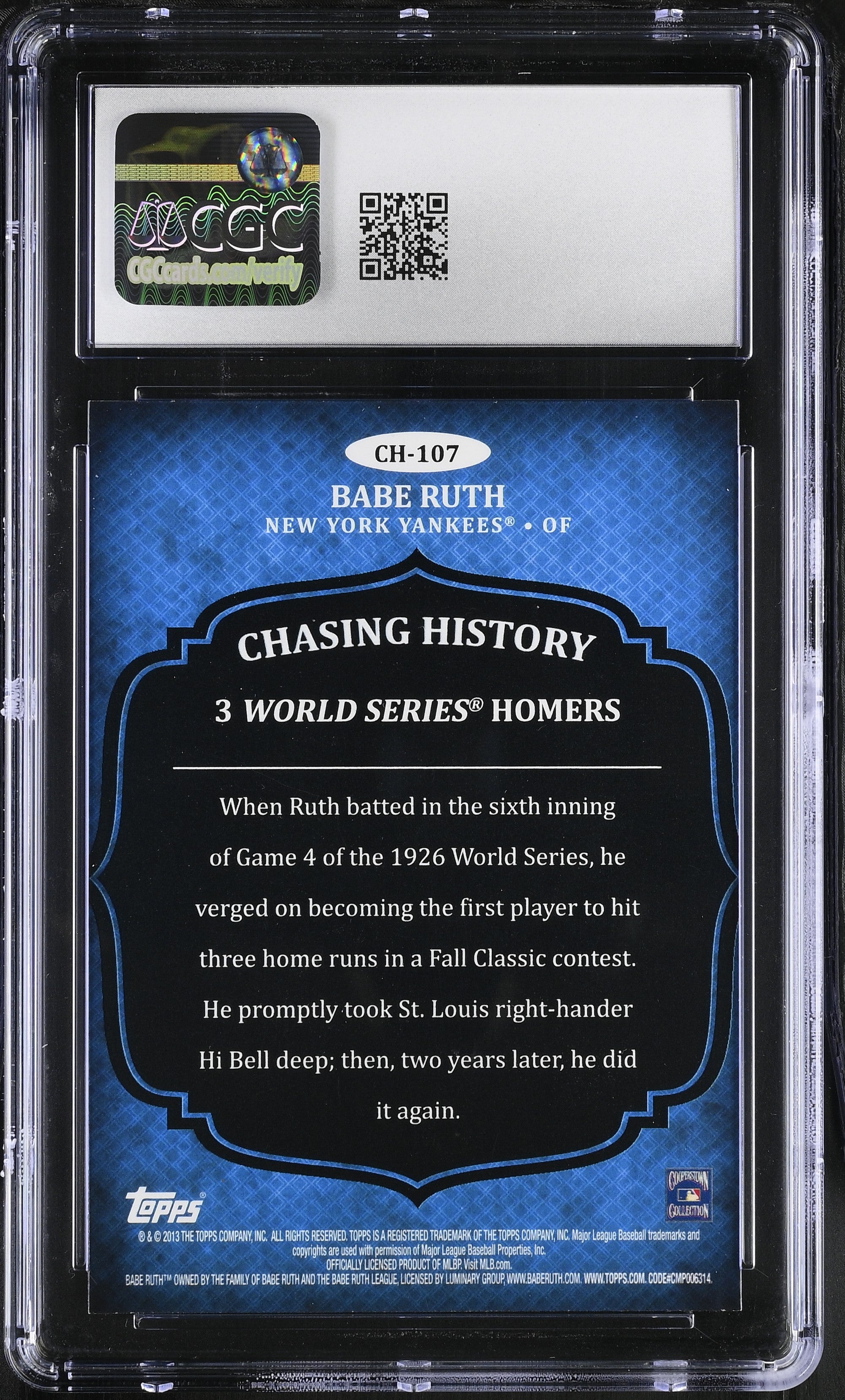 2013 Topps Update Babe Ruth #CH-107 Chasing History CGC 9
