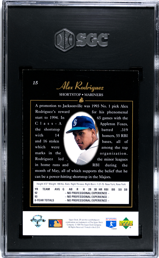 1994 Upper Deck Sp Alex Rodriguez Rookie #15 SGC 3 Miami Marlins