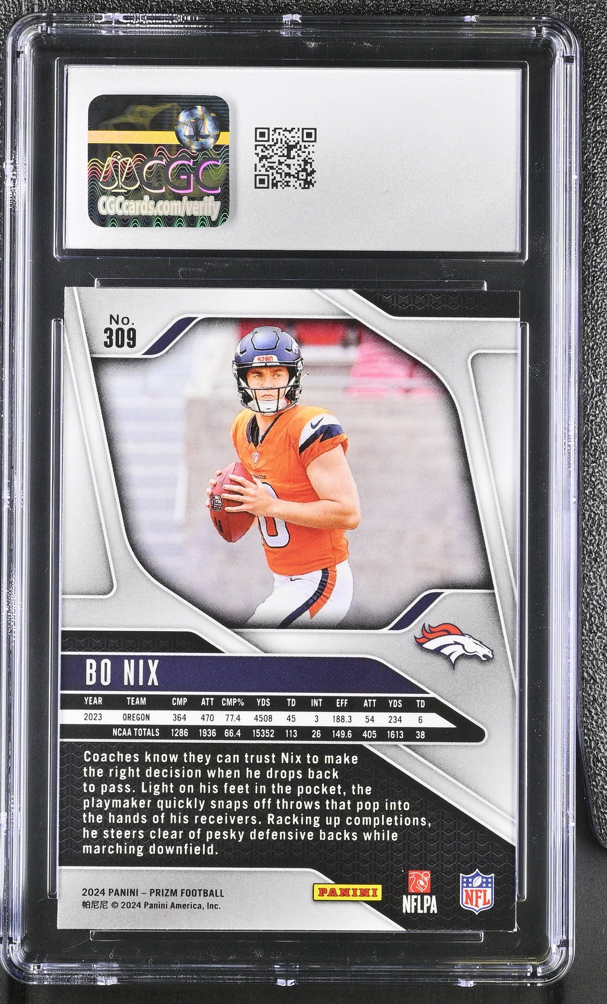 2024 Panini Prizm Bo Nix Rookie #309 CGC 10 Denver Broncos