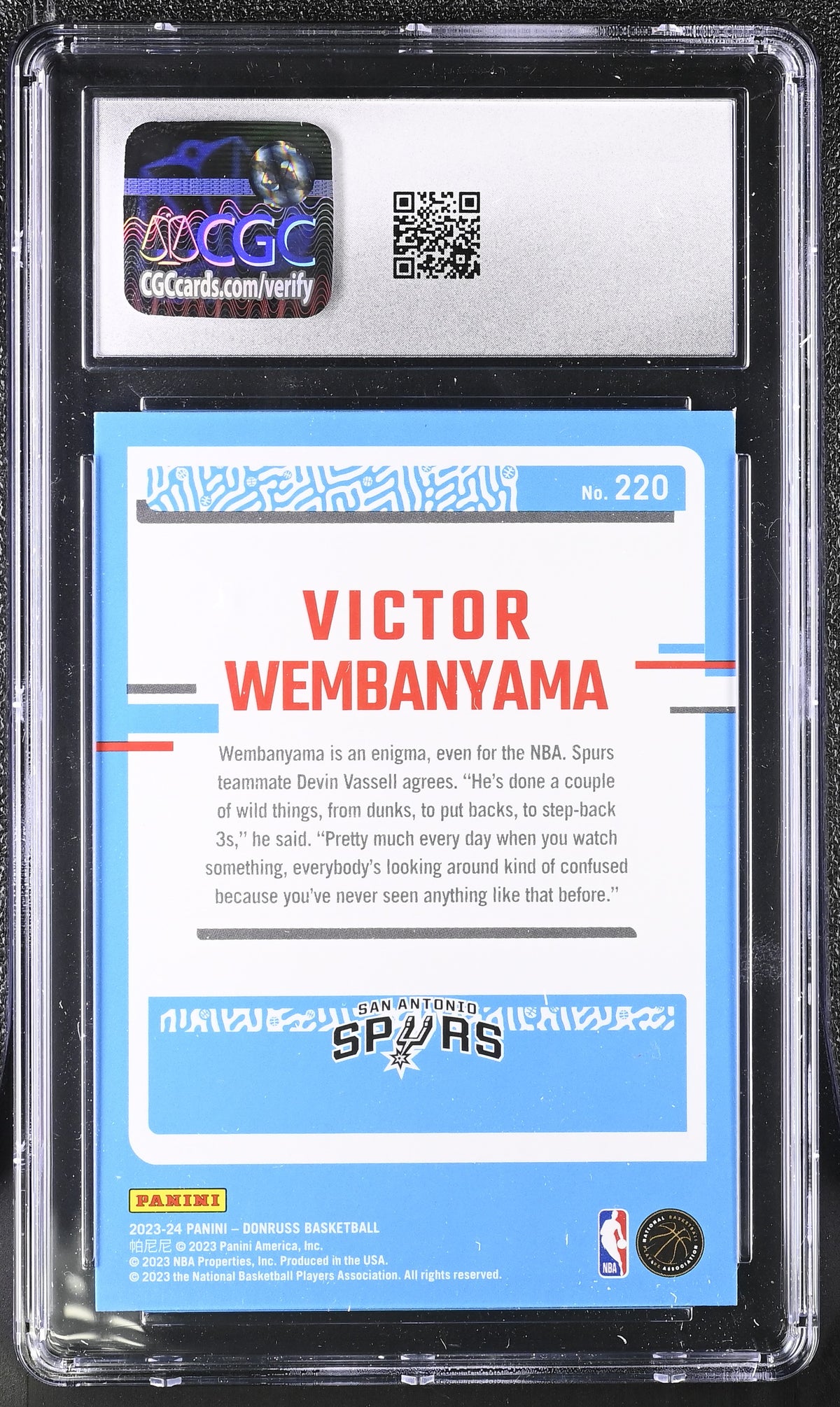 2023-24 Donruss Victor Wembanyama Rookie #220 CGC 9 San Antonio Spurs