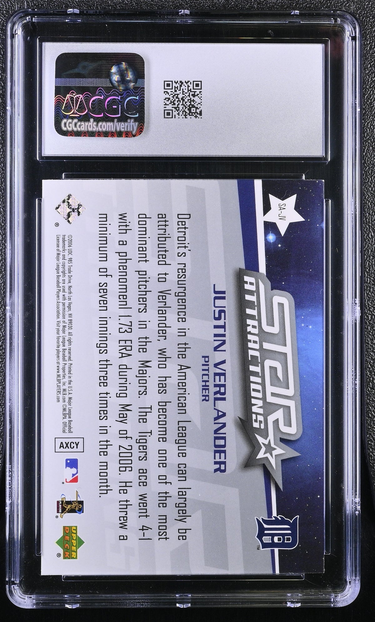 2006 Upper Deck Star Attractions Justin Verlander #SA-JV CGC 9.5 Detroit Tigers