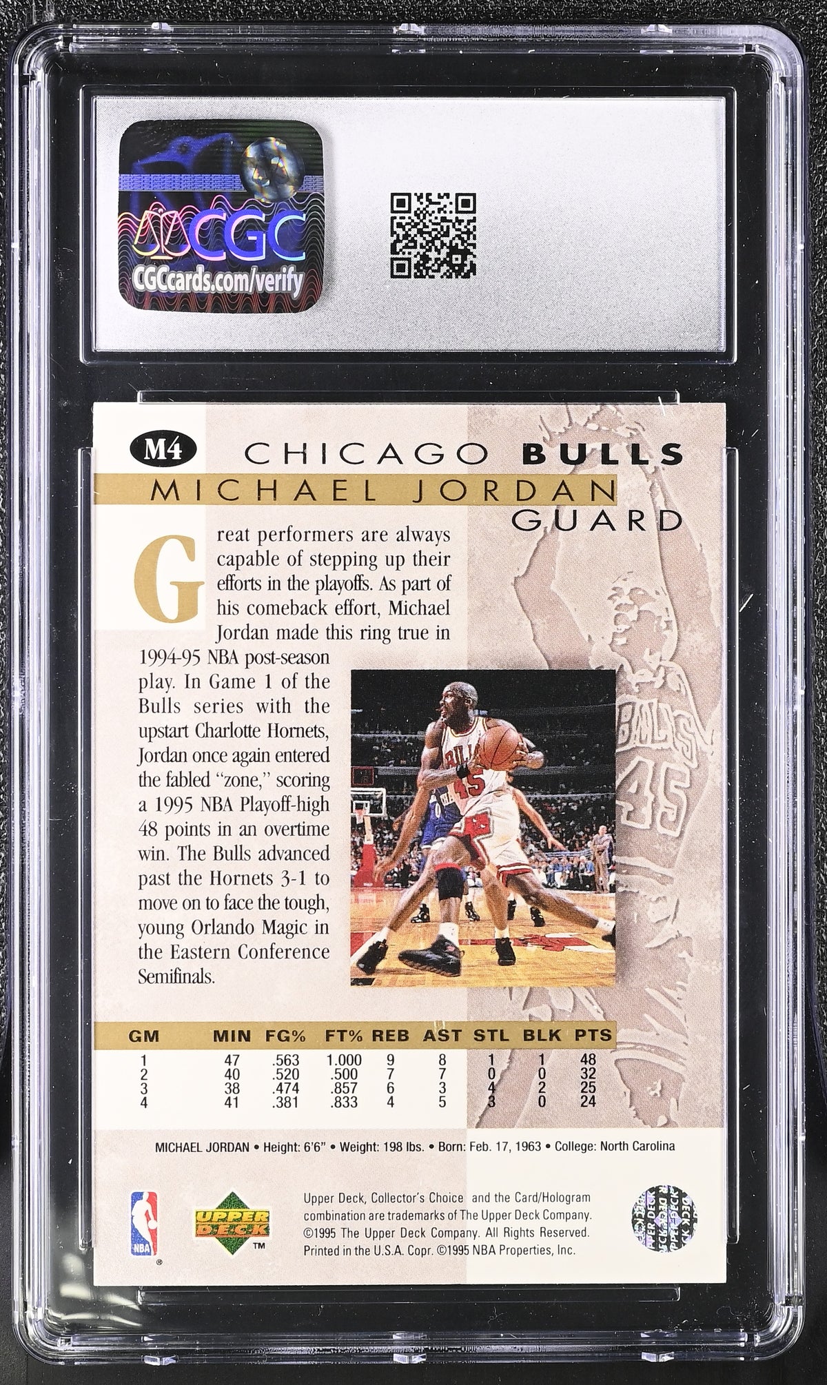 1995-96 Collector's Choice Michael Jordan Jordan He's Back #M4 CGC 9 Bulls