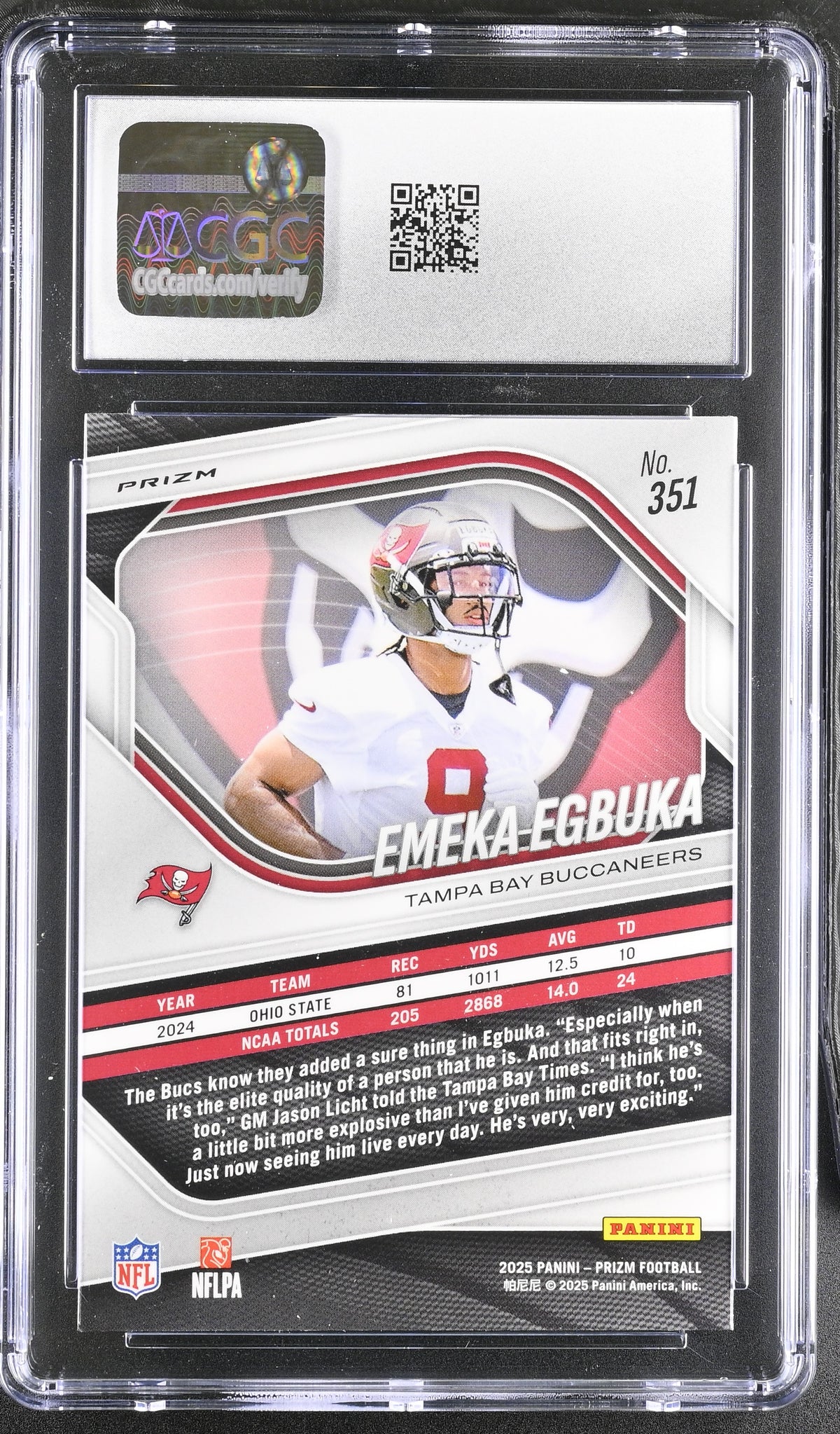 2025 Panini Prizm Emeka Egbuka White Disco Rookie #351 CGC 10 Buccaneers