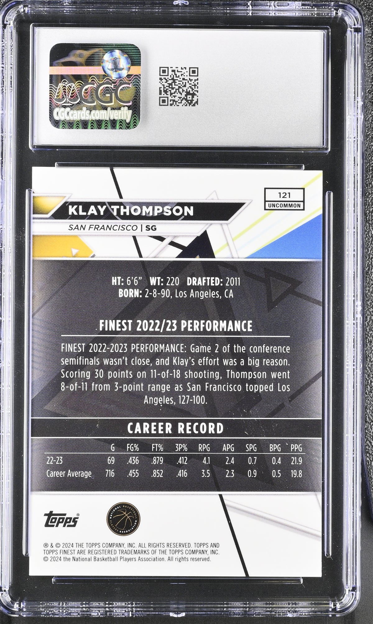 2023-24 Topps Finest Klay Thompson Gold Refractor /25 #121 CGC 10 Warriors