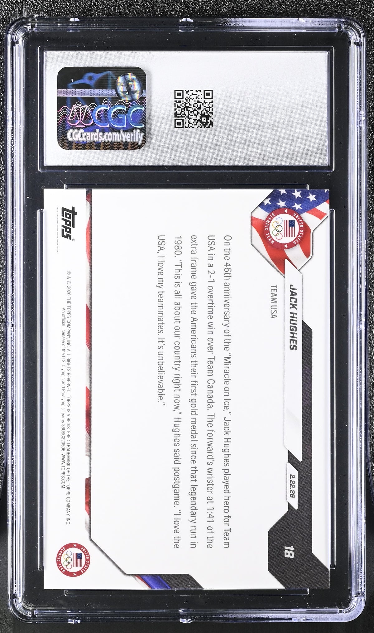 2026 Topps Now Olympics Jack Hughes #18 CGC 9.5 USA