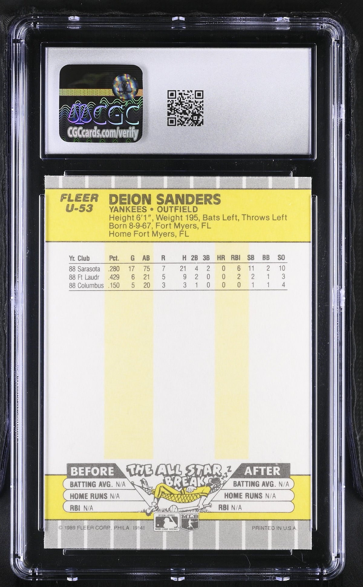 1989 Fleer Update Deion Sanders #U-53 CGC 10 New York Yankees