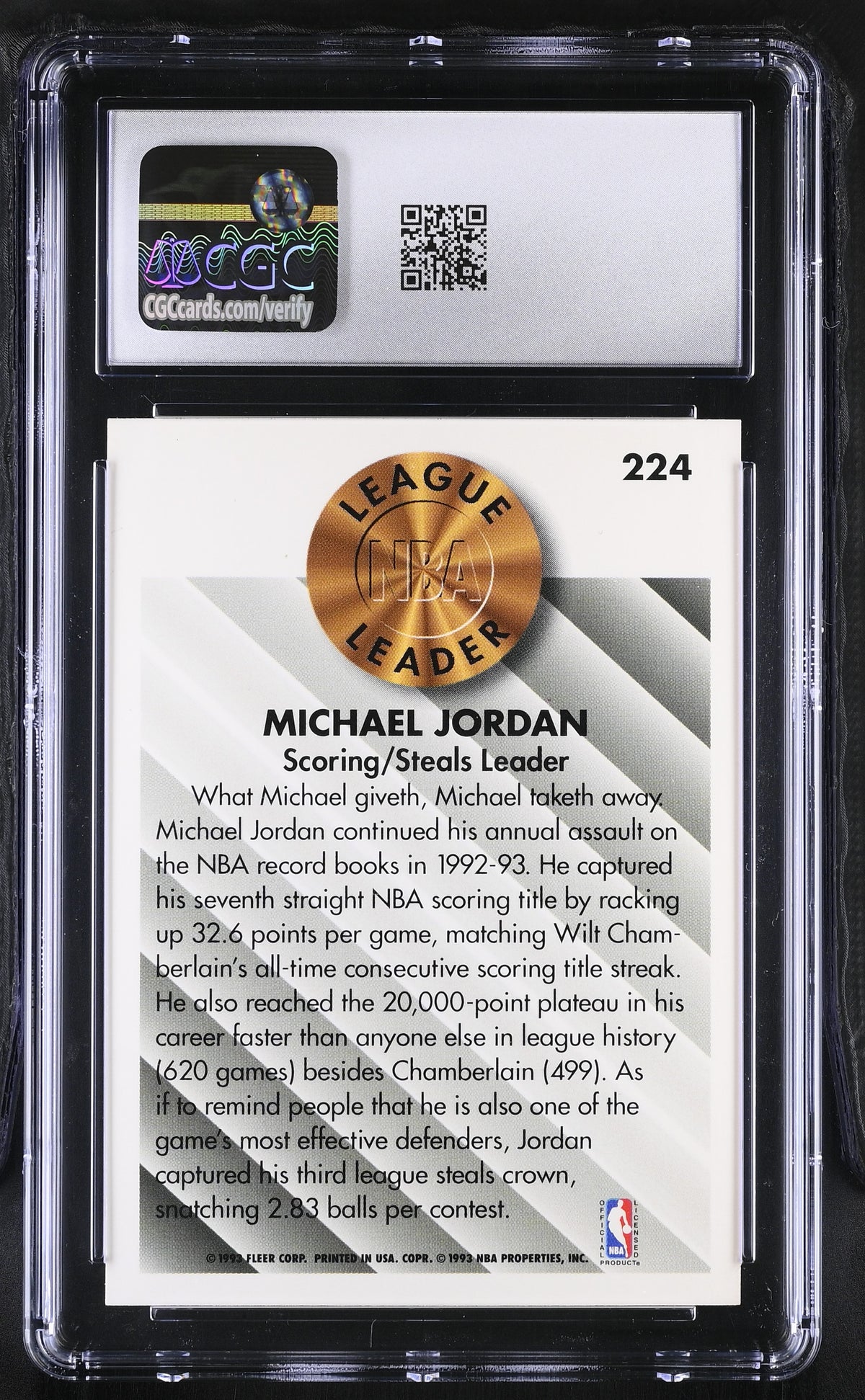 1993-94 Fleer Michael Jordan League Leader #224 CGC 9 Chicago Bulls